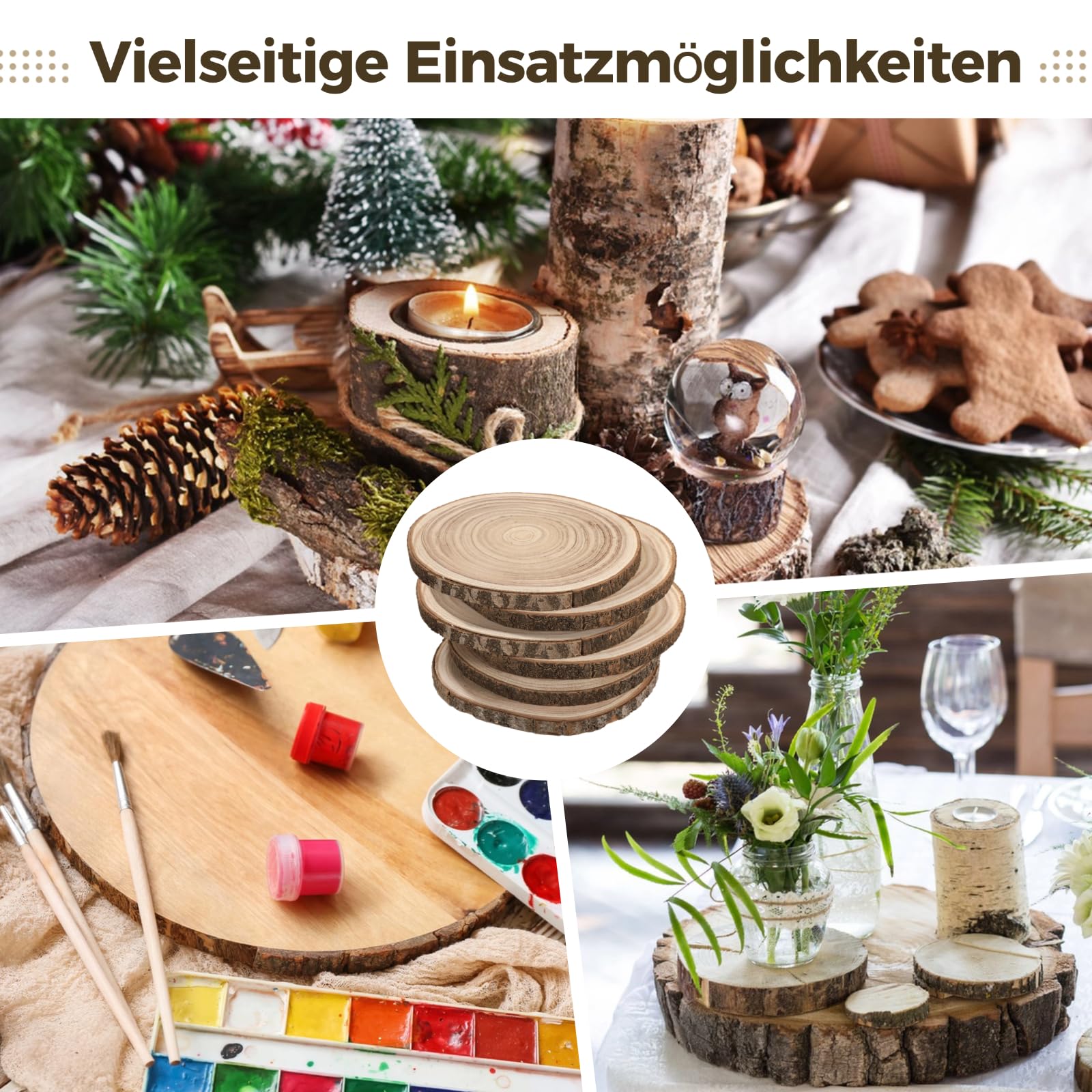 6 dischi di legno di paulownia, 25-28 cm, 2 cm di spessore, non trattati con corteccia, decorazione fai da te | Dischi rotondi naturali senza vernice, materia prima stabile per progetti artigianali e design individuale della casa