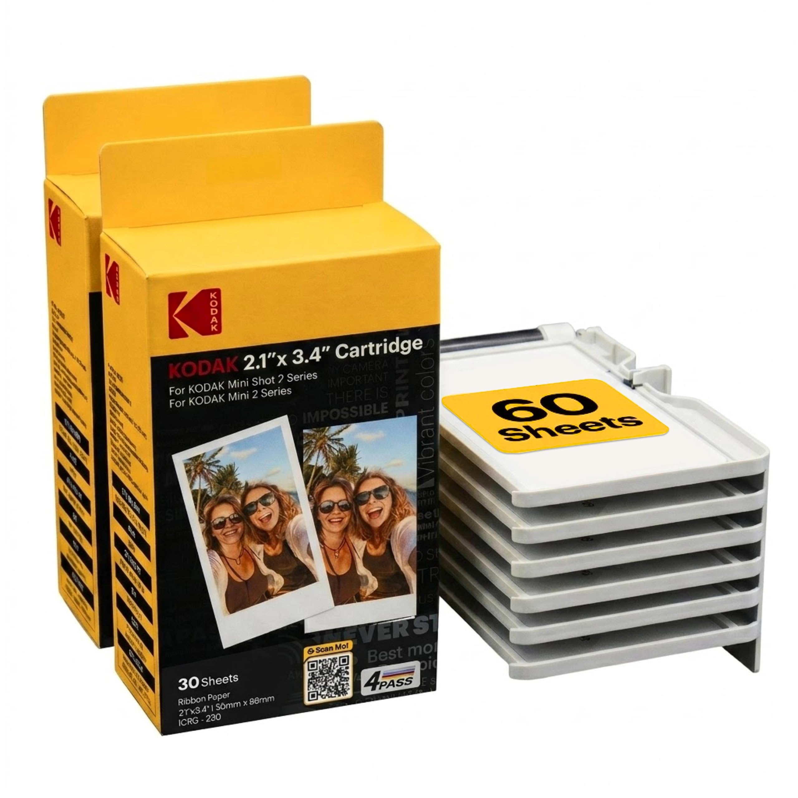 KODAK 4PASS 2x3" All-in-One Cartridge Refill (60 Sheets) Only Compatible with Mini 2 Retro/Era and Mini Shot 2 Retro/Era