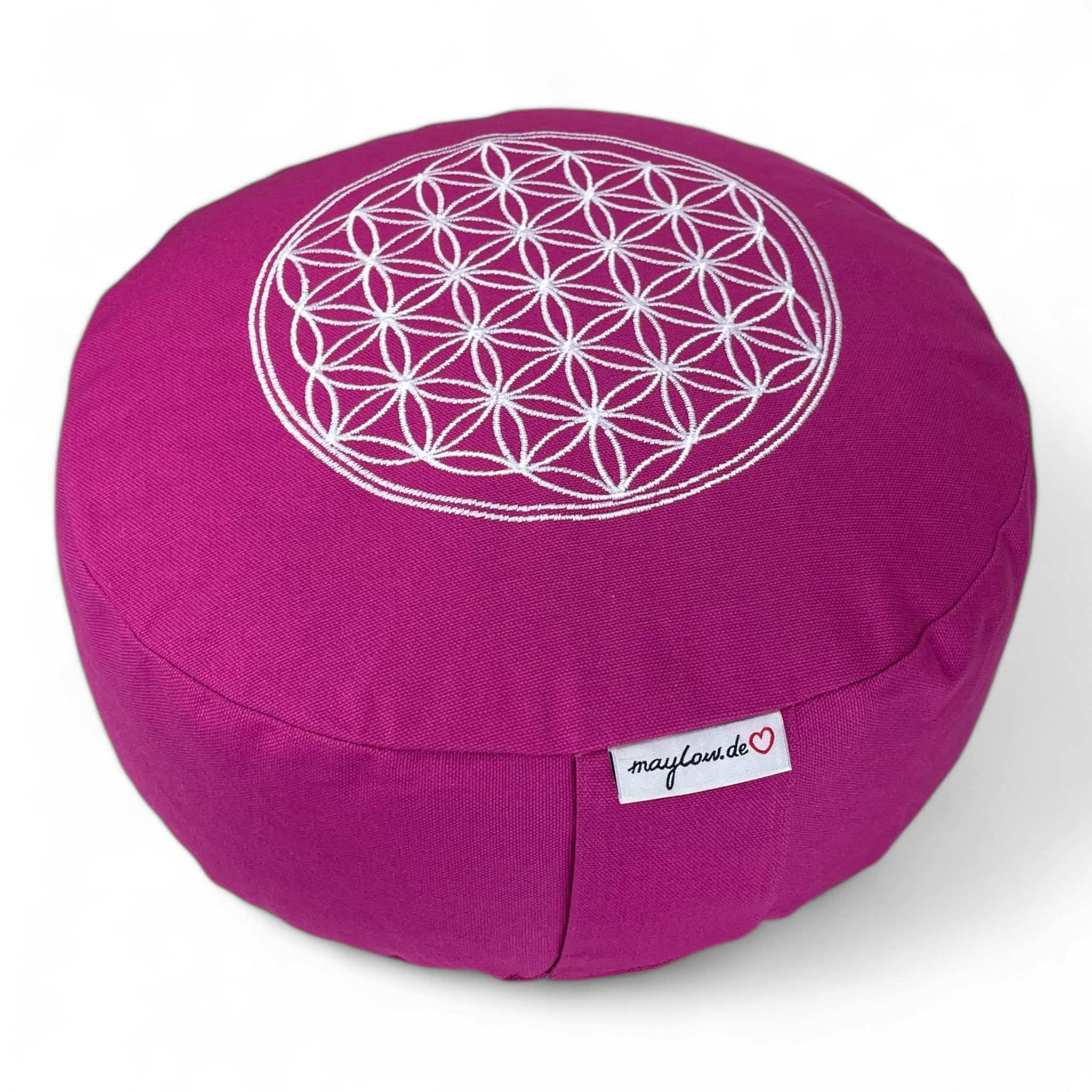 Yogakissen Meditationskissen mit Stickerei Blume des Lebens 33x15 cm für Anfänger und Geübte Bio-Dinkelspelz Füllung Bezug und Inlett Baumwolle waschbar