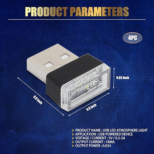 Miniatura 2 de Crynod Pack-4 luces LED para automóvil, luces ambientales USB, bombillas de 0.59 x 0.31 x 0.78 pulgadas, luces decorativas automotrices, kits de