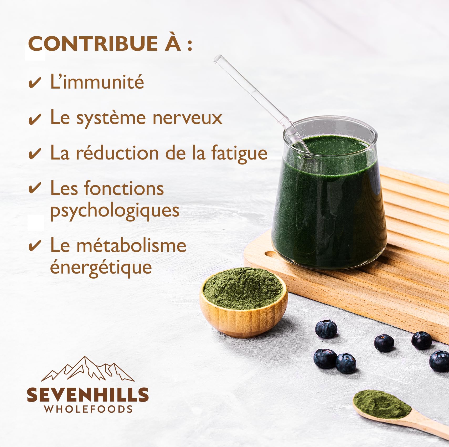 Mélange de super verts bio 400g avec spiruline, chlorelle, herbe de blé, herbe d'orge | Soutient l'immunité de la peau | 80 portions | Poudre de superaliments verts de Sevenhills Wholefoods