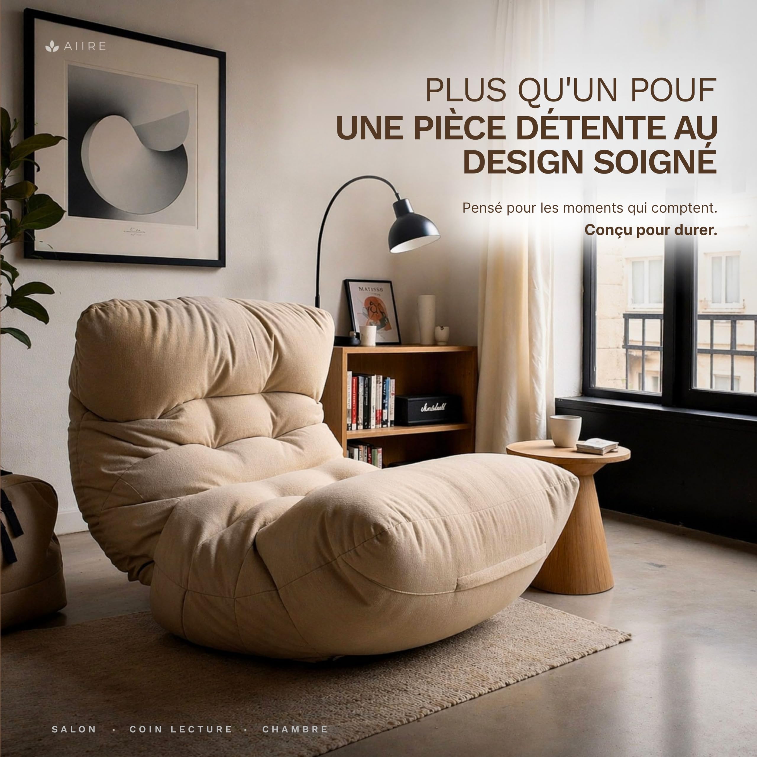 Aiire Housse Pouf Salon Moderne - Fauteuil Pouffe Géant Interieur Adulte ou Ado sans Remplissage pour Décoration de la Chambre – Gros Bean Bag Chair Enfant XXL