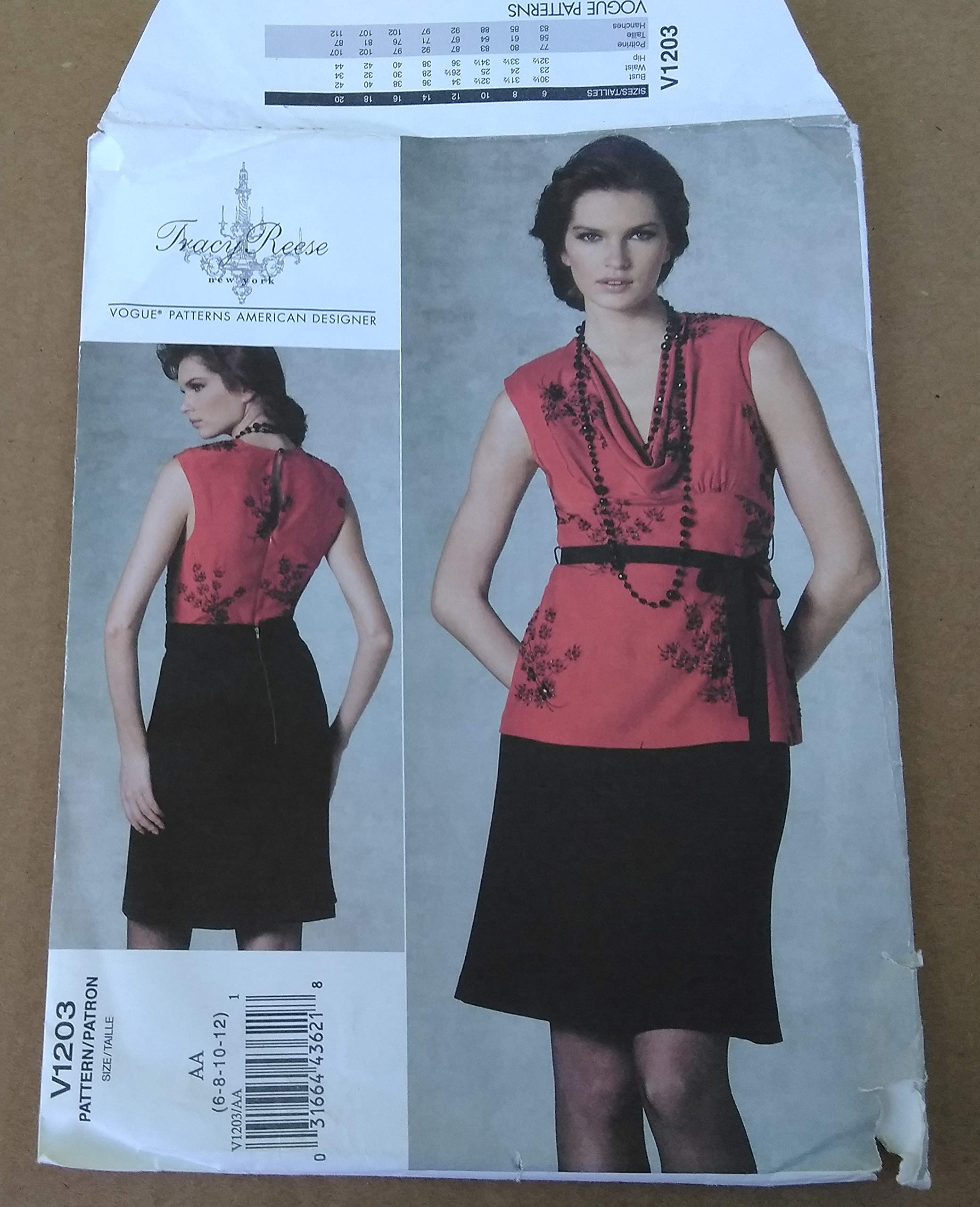Patrons de haut et jupe femme Vogue Patterns V1203 taille 6 8 10 12