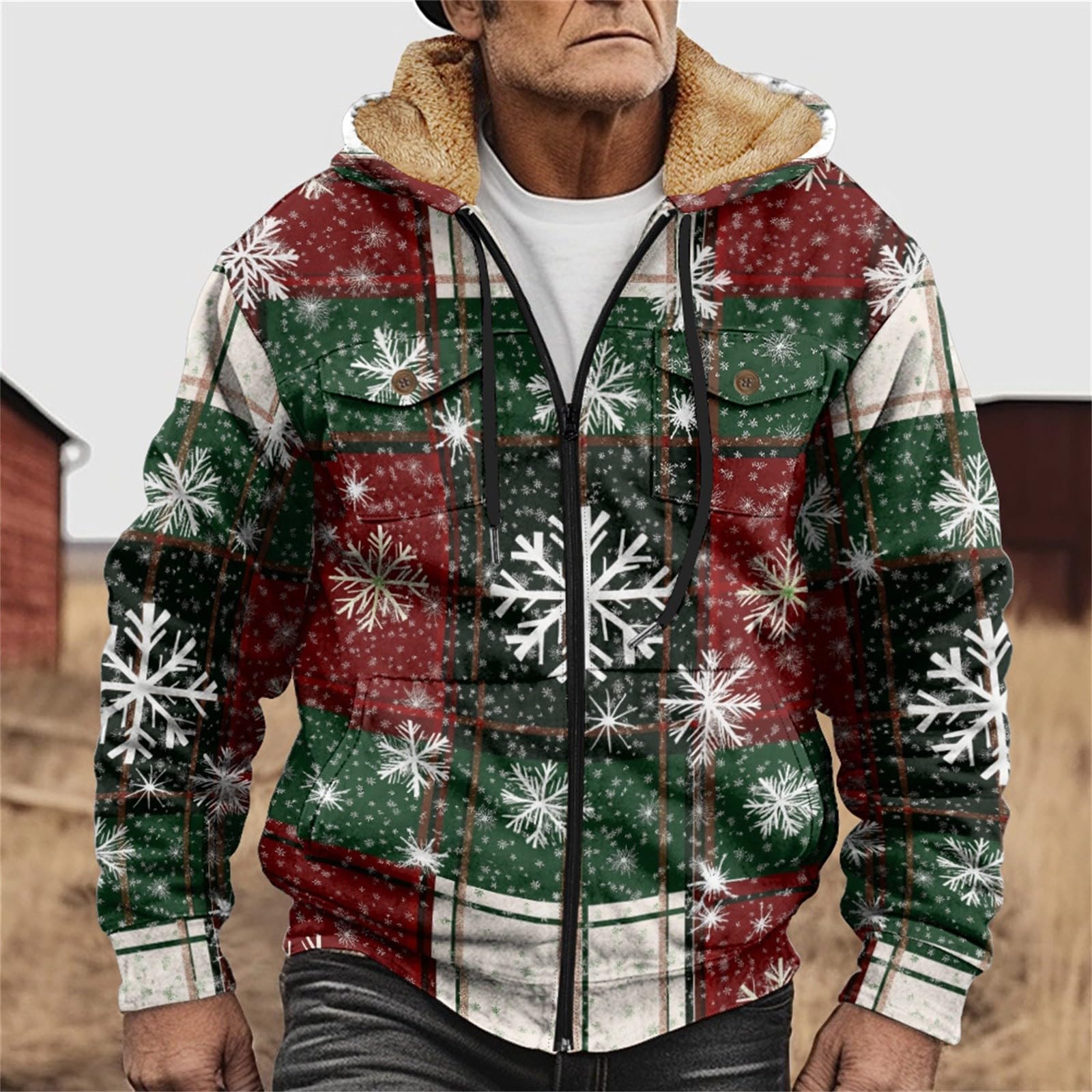 Chaqueta de Navidad para hombre divertida impresión multicolor - sudadera con capucha navideña para hombre reindeer impresión 3D suéter de Navidad con cremallera chaqueta con capucha con interior de