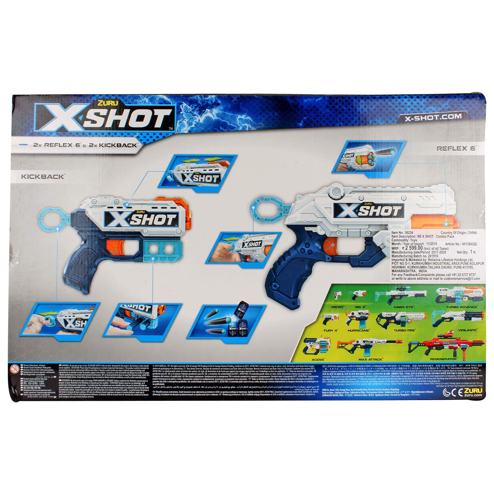 Zuru X Shot 2 Reflex and 2 Kickback Combo Pack-55Pcs : Amazon.in