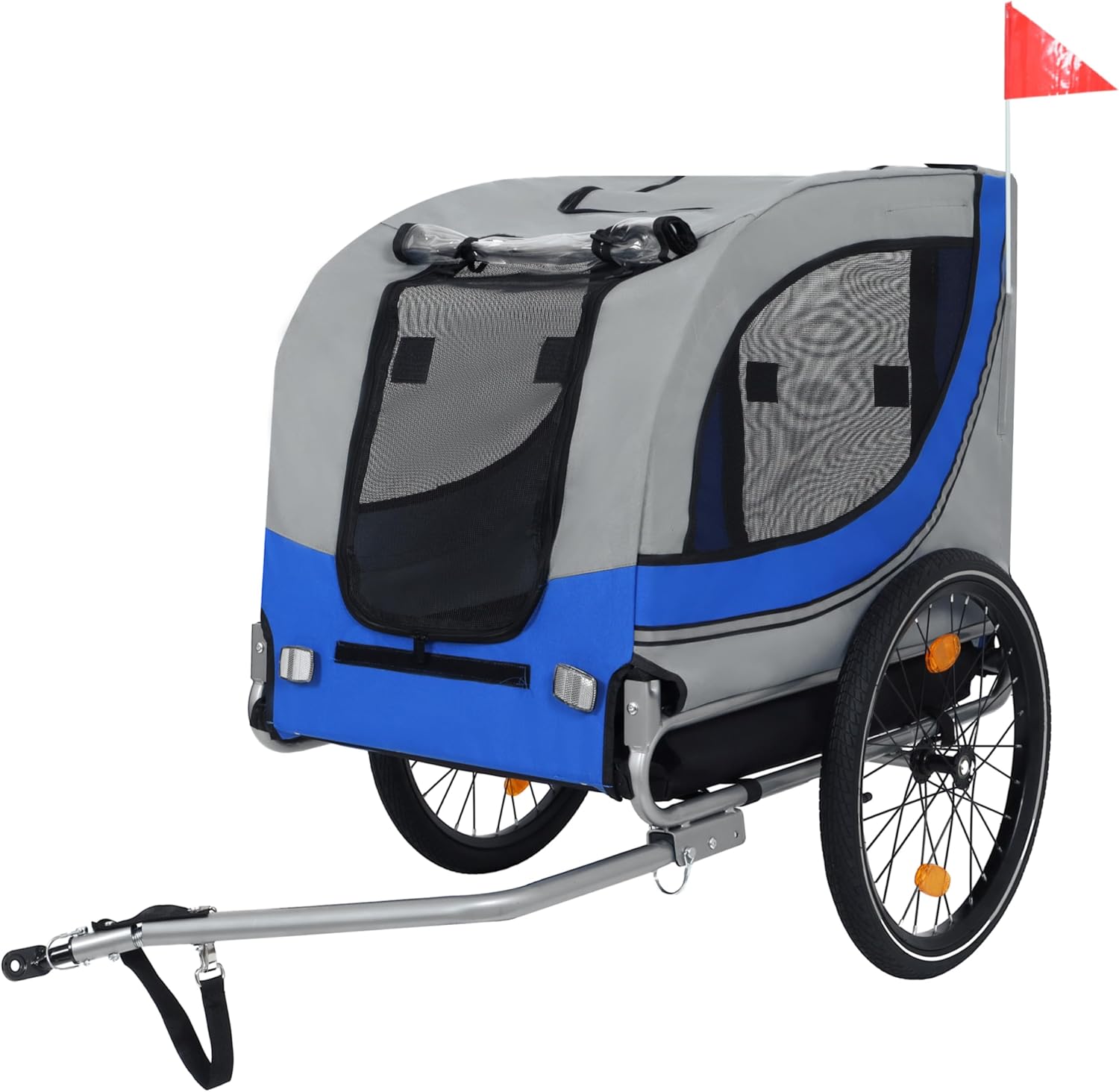 Large Folding Bike Trailer for Dogs 120LB Capacity All-Terrain Pet Carrier, Steel Frame for Cycling, Jogging, Camping & Outdoor Adventures, Gray-Blue