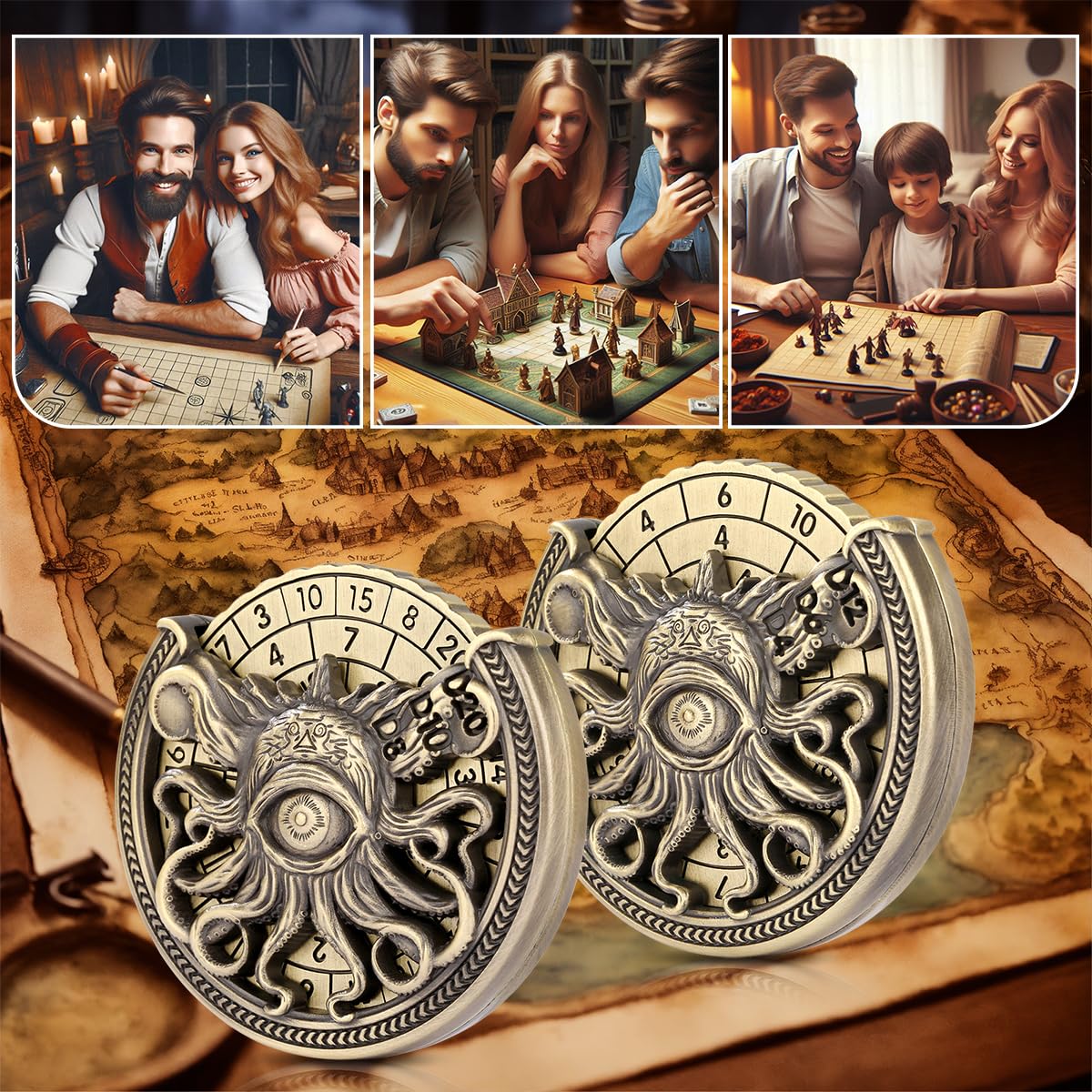 DND Wheel Dice Spiner, Fingertip Gyro, 7-in-1 Cyclops Octopus Metal D&D Dice, DND Starter Set, Roulette Dice Spinner - Image 2