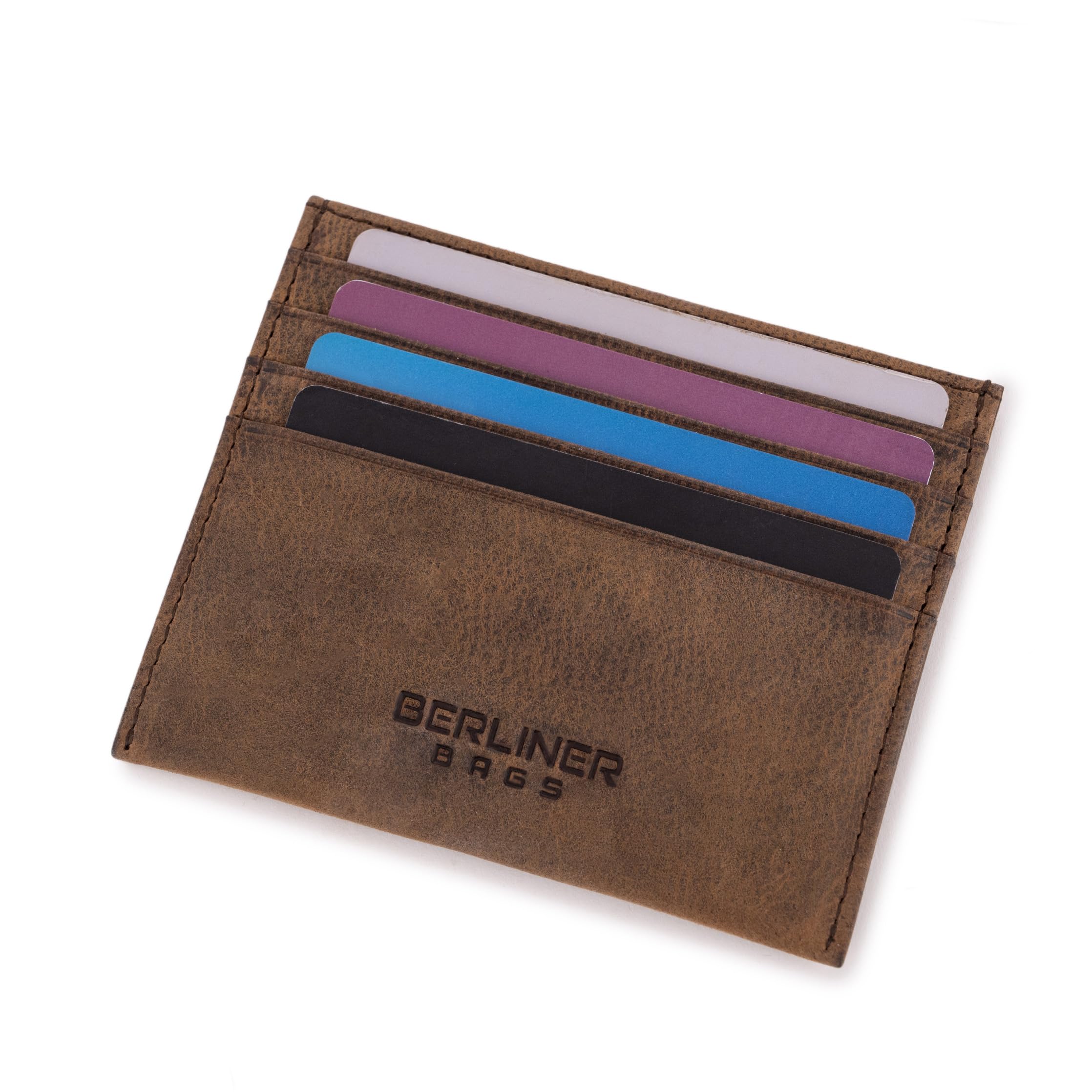 Berliner Bags Etui na karty premium z ochroną RFID i pudełkiem na prezent, etui na karty kredytowe ze skóry, cienkie, małe, Hunter Braun, S, Minimalistyczny