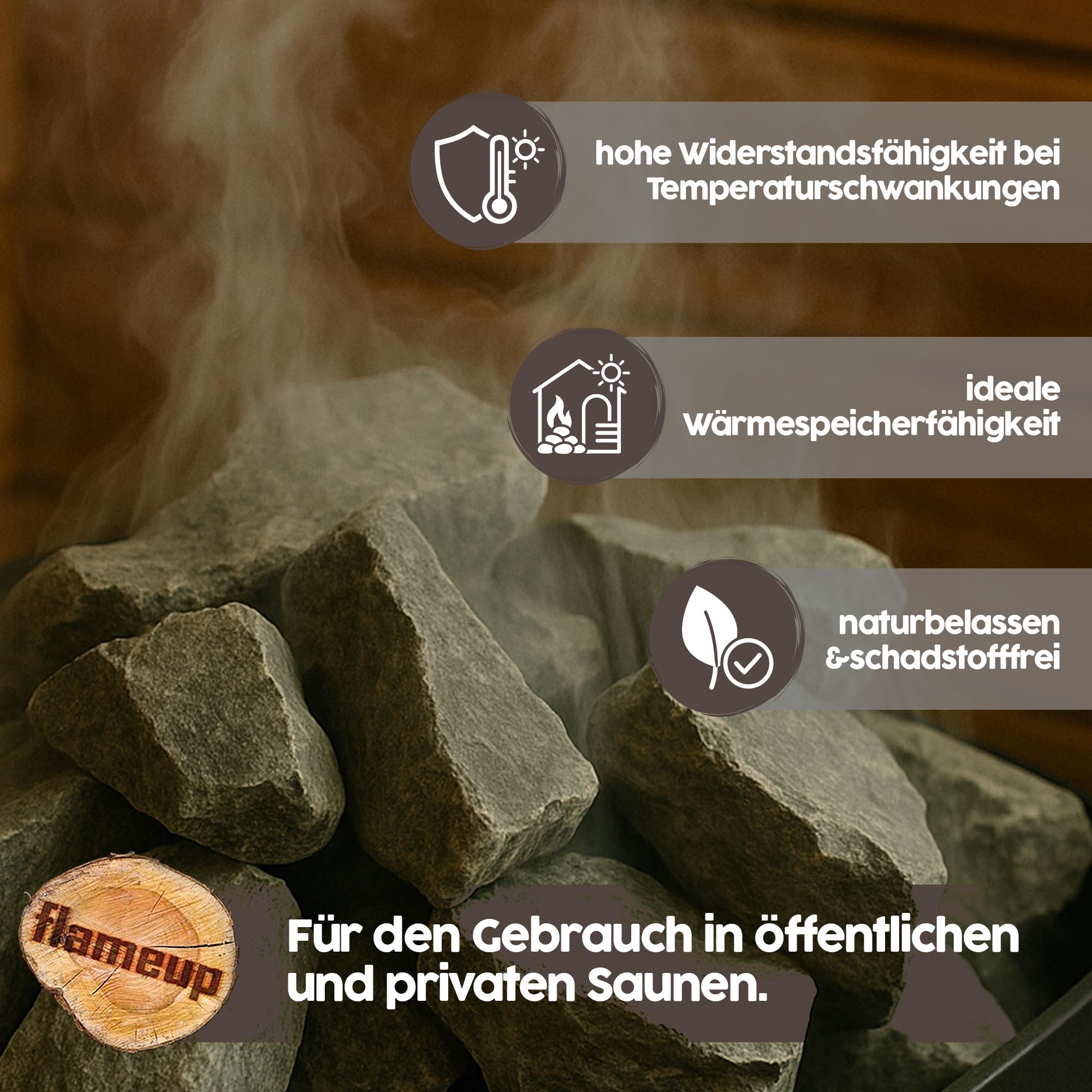 Diabas Saunasteine, 20 kg, 50-80 mm, vorgewaschene Aufgusssteine für Saunaofen, handverlesen, schadstofffreies Saunazubehör für alle Arten von Sauna
