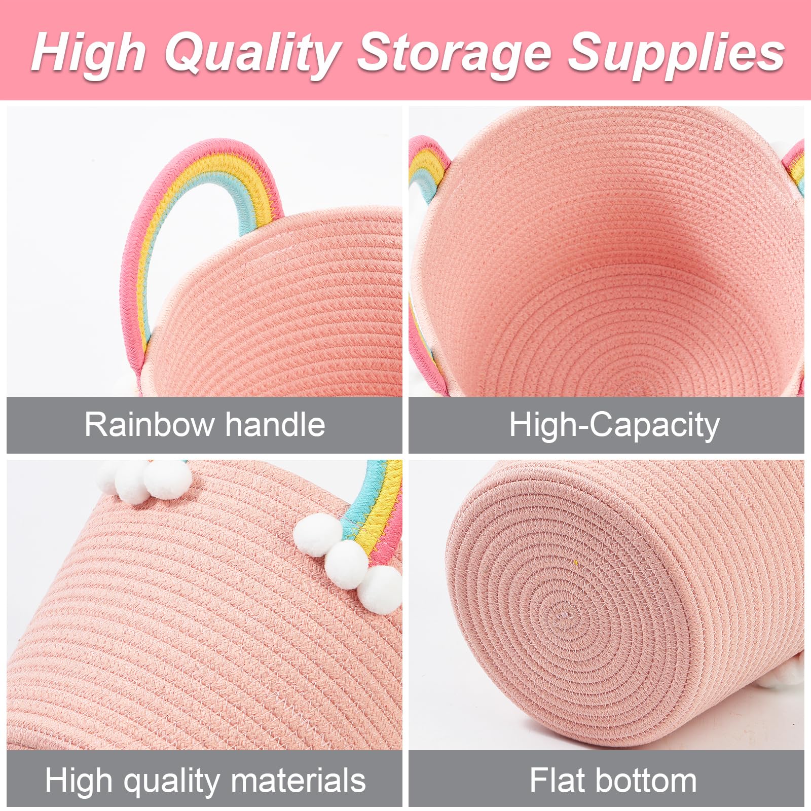 Cesto portaoggetti per bambini, per giocattoli, per vestiti, 3 pezzi, design floreale, tessuto morbido con manico, perfetto per organizzare l'asilo (cesto arcobaleno)