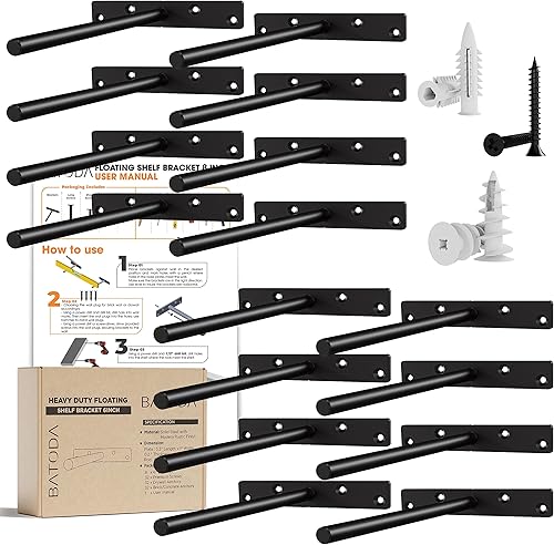 BATODA - Soporte de estante flotante de 6 pulgadas resistente - Soportes de estante de acero sólido - Soportes ocultos para estantes de madera