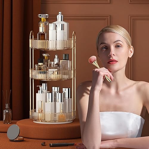 Miniatura 5 de YCIA&DONE Organizador de maquillaje giratorio de 360 grados y almacenamiento para tocador de encimera de 3 niveles, organizadores de cosméticos,