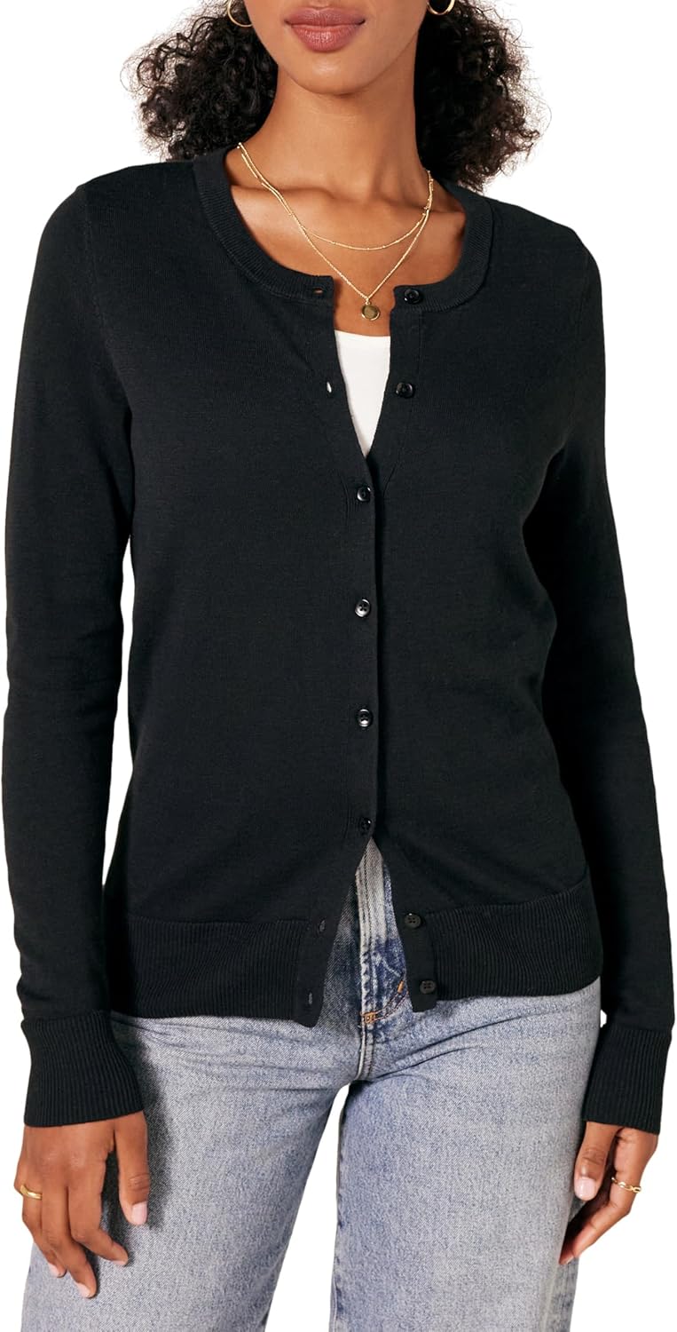 Amazon Essentials Women's Lightweight Crewneck Cardigan Sweater (Available in Plus Size) X-Small Black