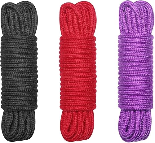 Miniatura 1 de Maydahui Cuerda larga de algodón de 32 pies (32.8 ft), suave, multiusos, lavable, fuerte, duradera, color rojo, negro y morado