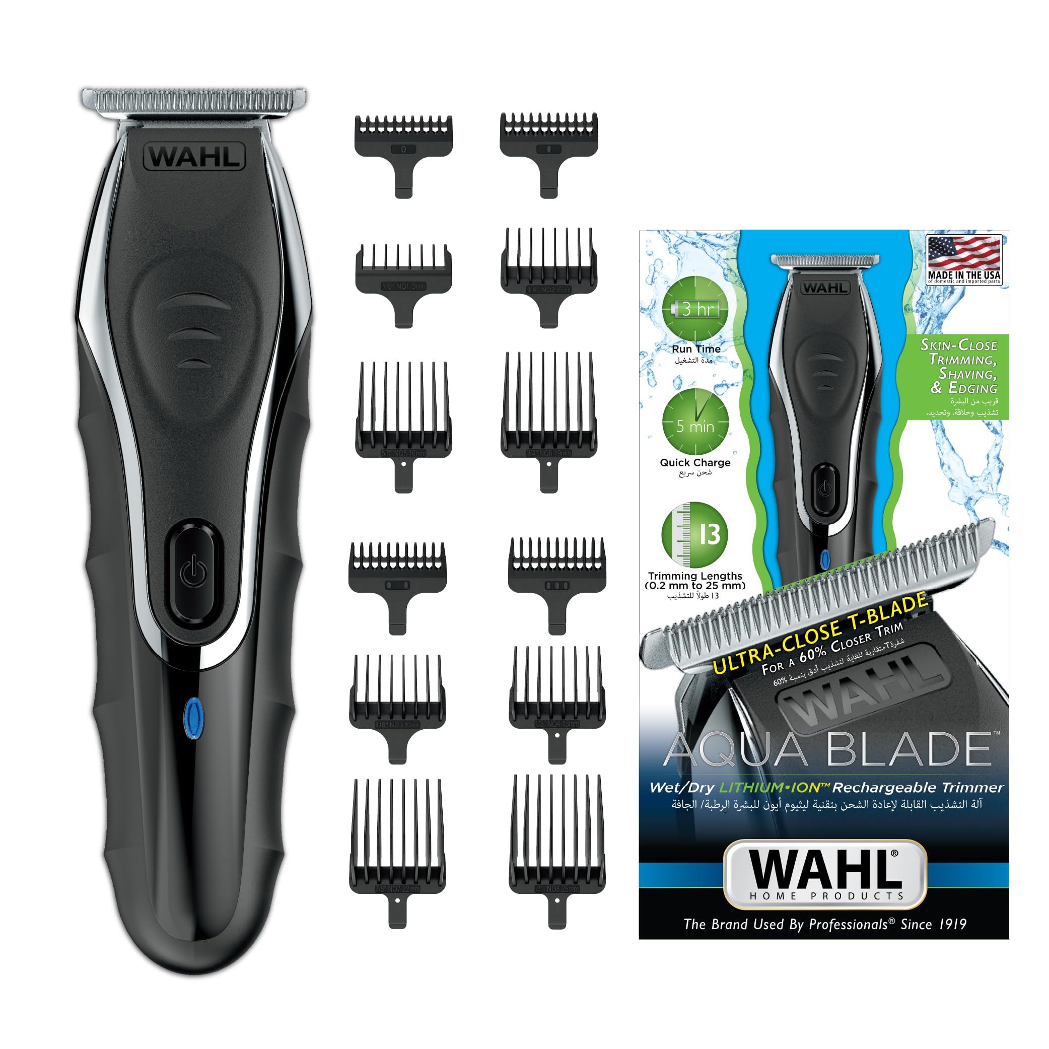 Aqua Blade Trimmer, Ultra-Close T-Blade For Wet & Dry Shaves, Long-Lasting Lithium-Ion Battery, Self-Sharpening Blades And Smart LED Indicator, 09899-927