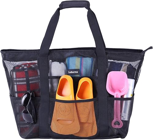 Bolsa de playa grande con cremallera Bolsa de juguete de playa ligera Bolsa de malla para piscina Juguetes de arena