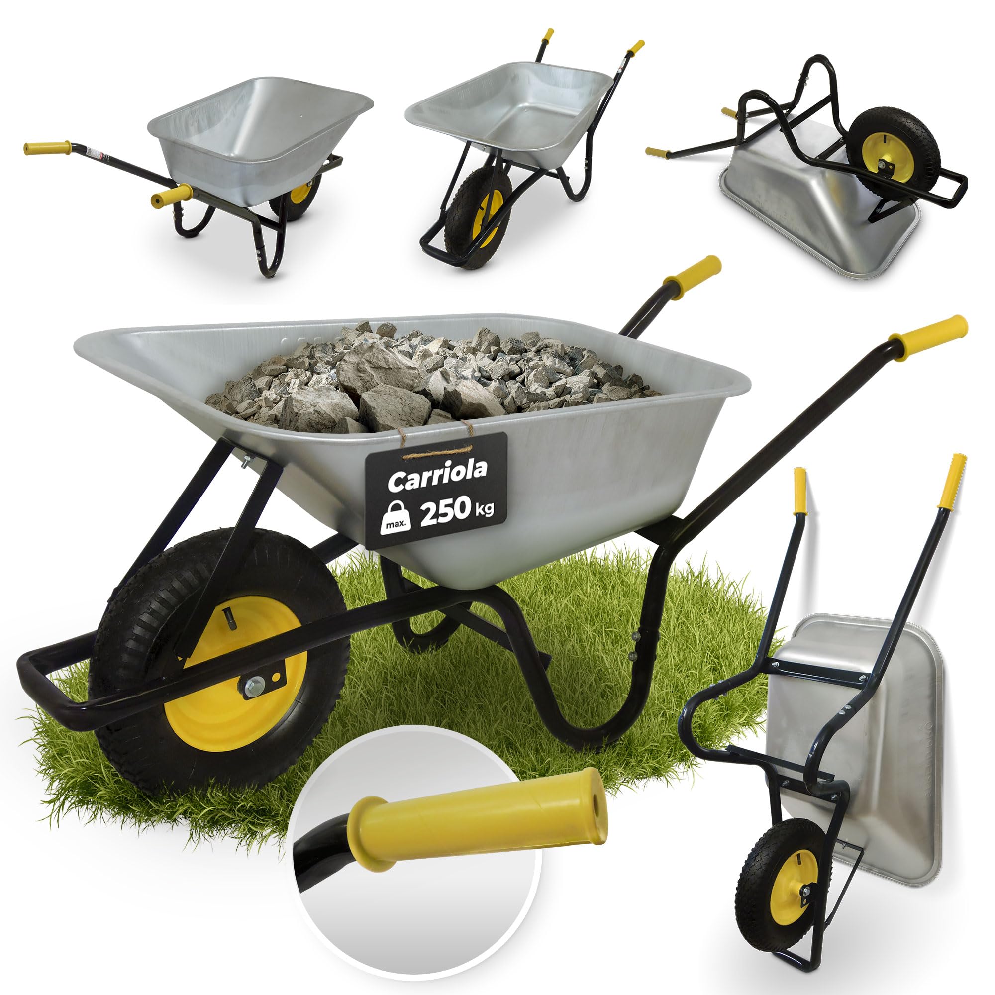 STREND PRO Carriola con ruote pneumatiche 85L 250KG | LEGGERA e PRATICA Carriola grande | Carrello a mano | Carrello scorrevole