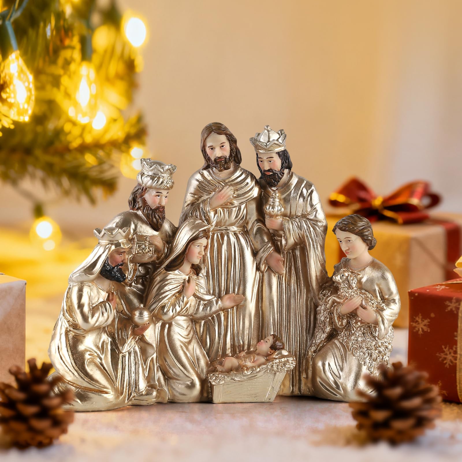 Weihnachtskrippe aus Kunstharz, 30,5 cm breit, mit heiliger Box