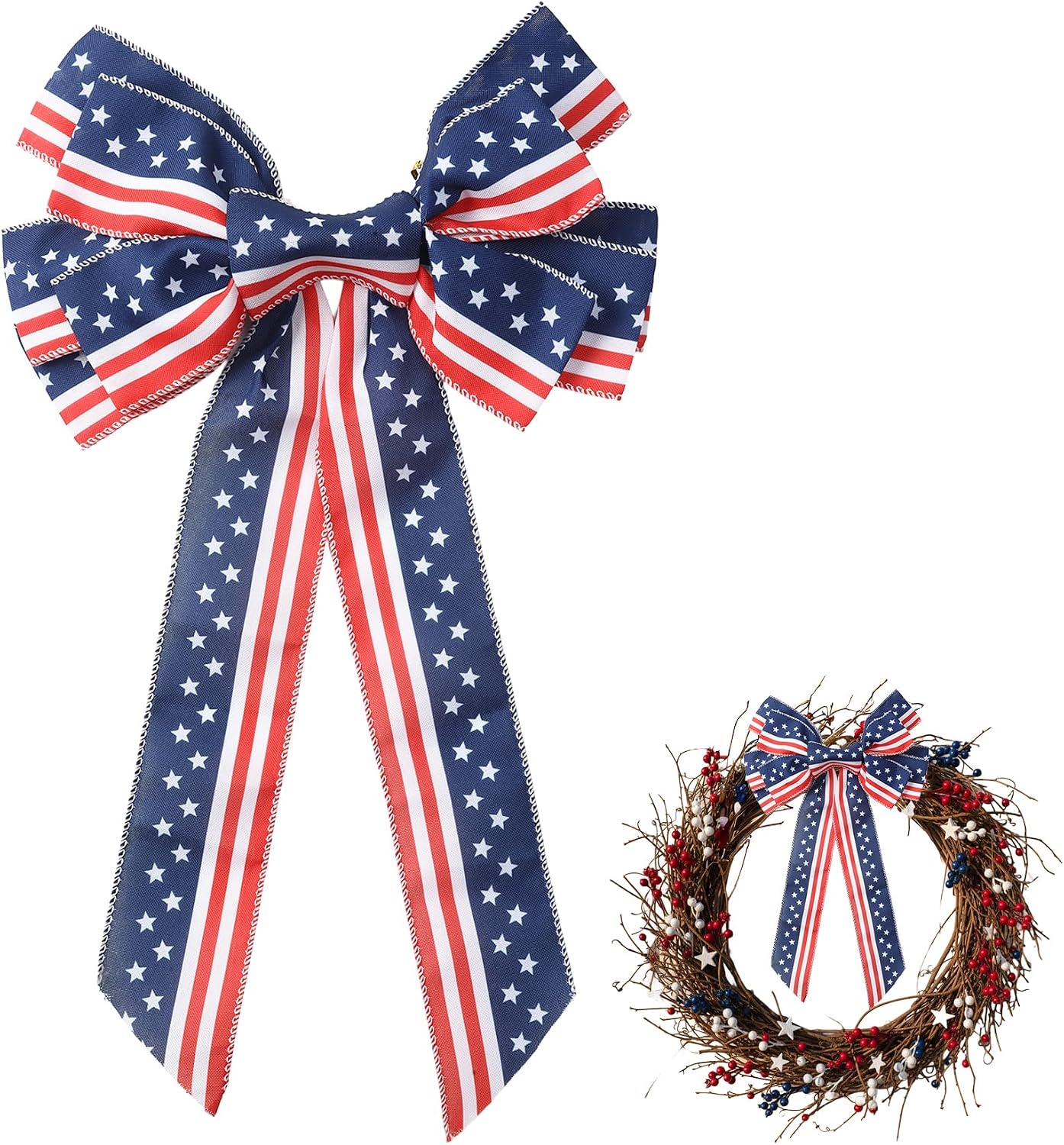 4th of July Bows Large Patriotic Bows Red White Blue Bow for Wreaths Fourth of July Bowss Memorial Day Bowss Stripe Star Tree Topper Bow America Flag Wreath Bowss for Independence Memorial Day