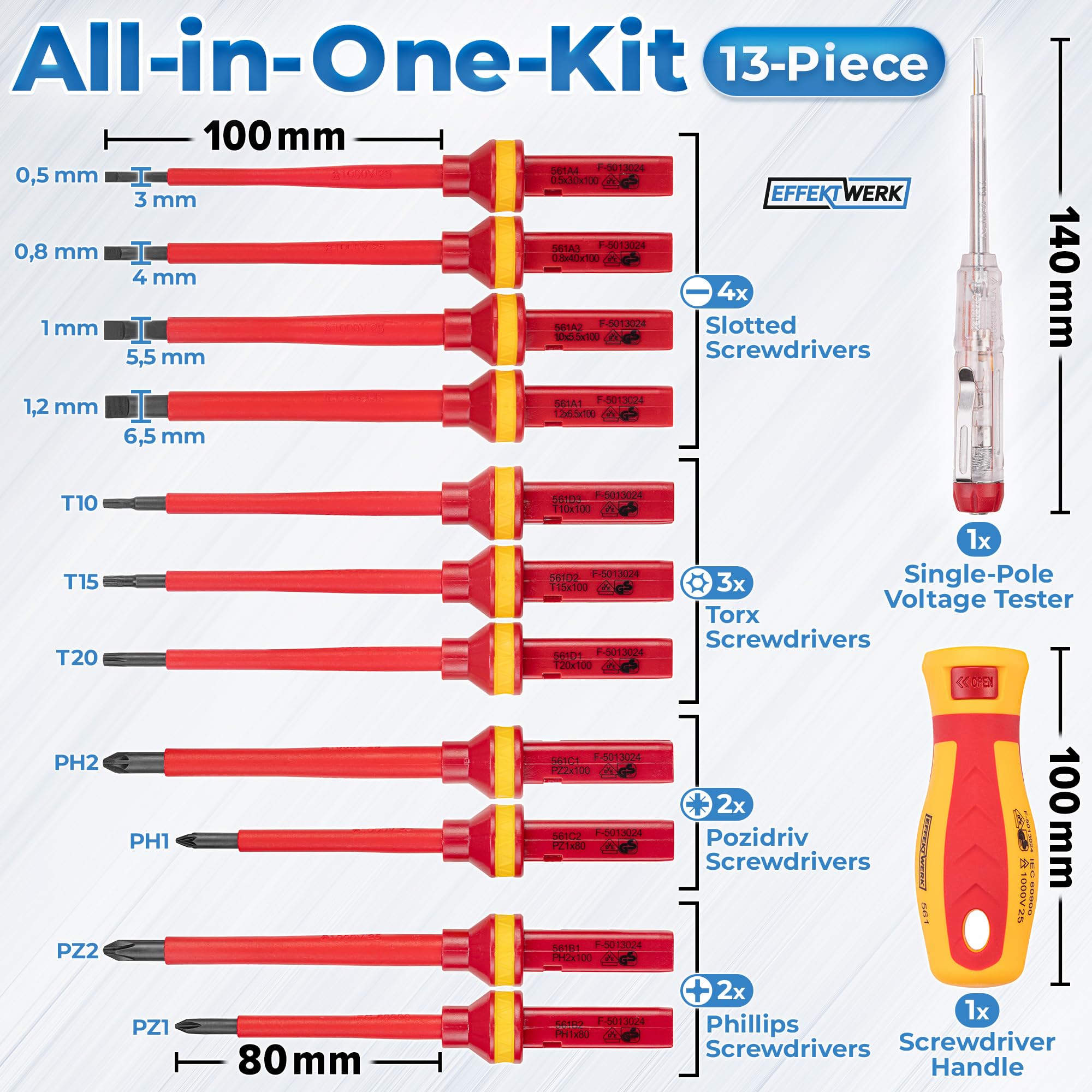 Image secondaire de Jeu de tournevis isolés 13 pièces pour électriciens - Effektwerk