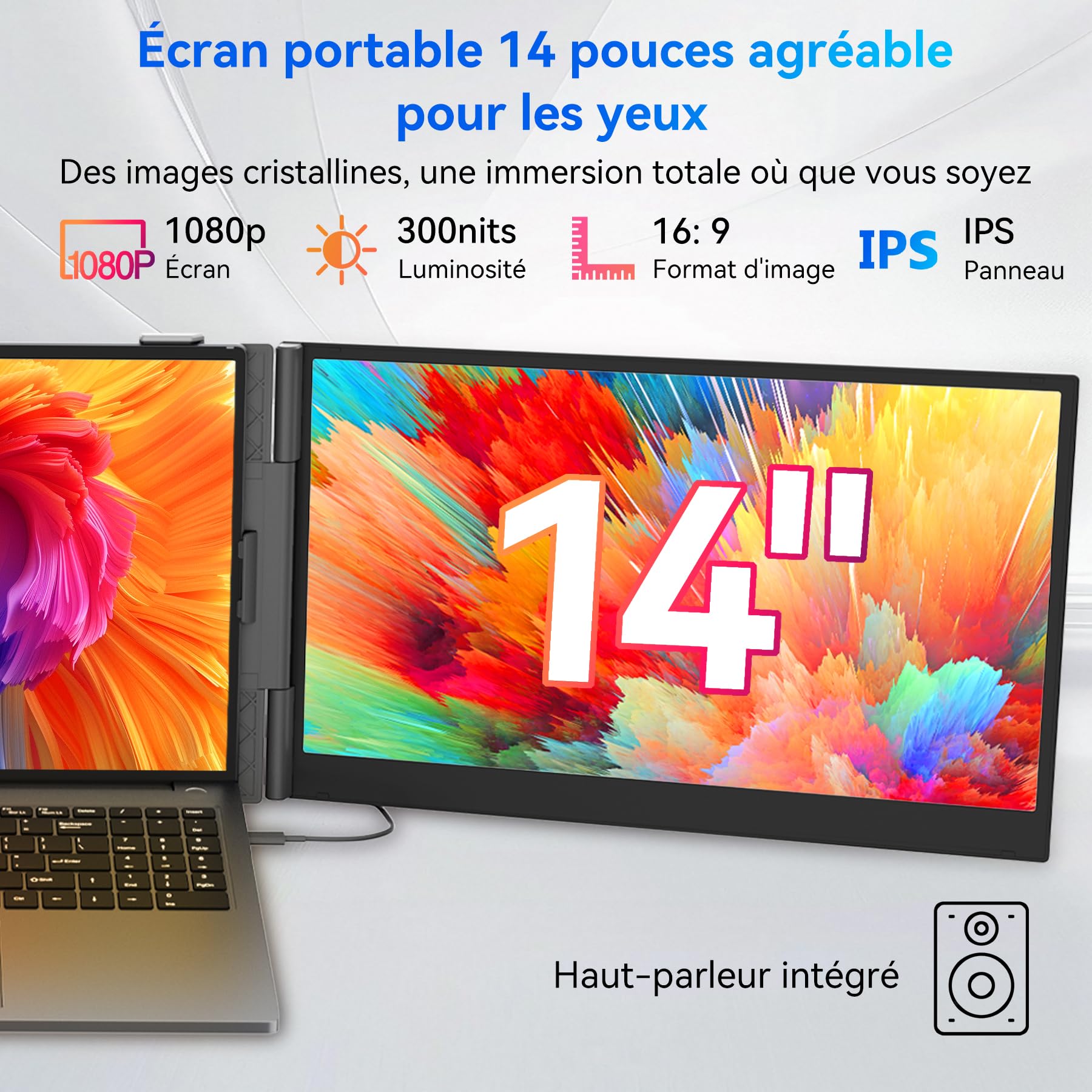 Blackview DCM6 Triple Ecran Pc Portable Ultra-Fin,14 "FHD 1080P IPS Moniteur pour Ordinateur Portable Certifié TÜV- Plug & Play sans Pilote,13"-17.3" Compatible avec Mac, Windows,Chrome, Switch,PS45