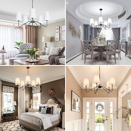 Miniatura 8 de Lámpara de araña moderna de 5 luces con tonos blancos, lámpara de techo colgante clásica para comedor, lámpara de araña negra de 28.3 pulgadas con