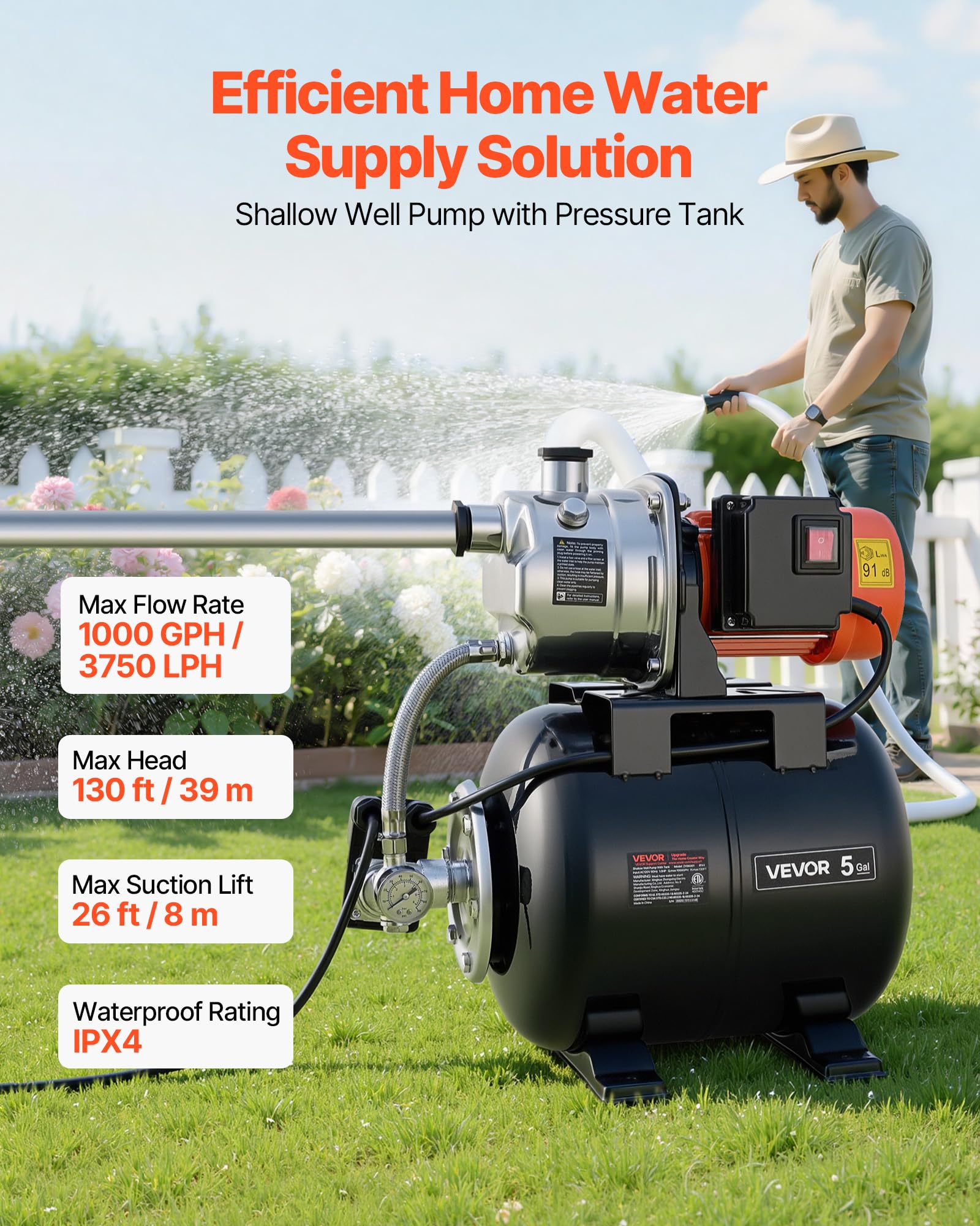VEVOR Groupe de Surpression 735 W 19 L Pompe avec Réservoir de Pression