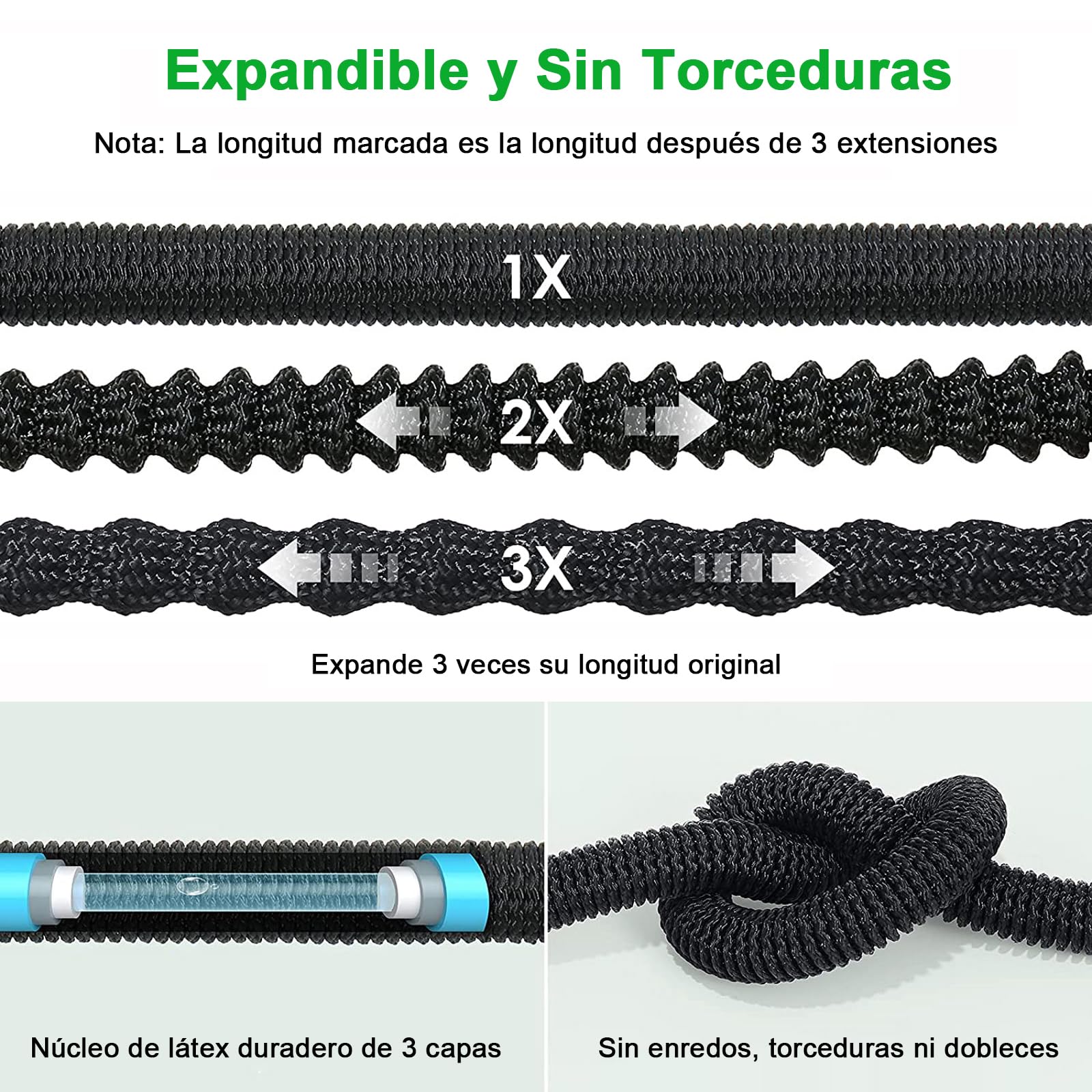 Manguera de Jardin Extensible 7.5M (3x2.5M), Mangueras Jardin con Pistola Rociadora de 8 Funciones Manguera Flexible y Ligera para Lavado de Coche, Jardín, Lavar la Mascota con Bolsa de Almacenamiento — view 3