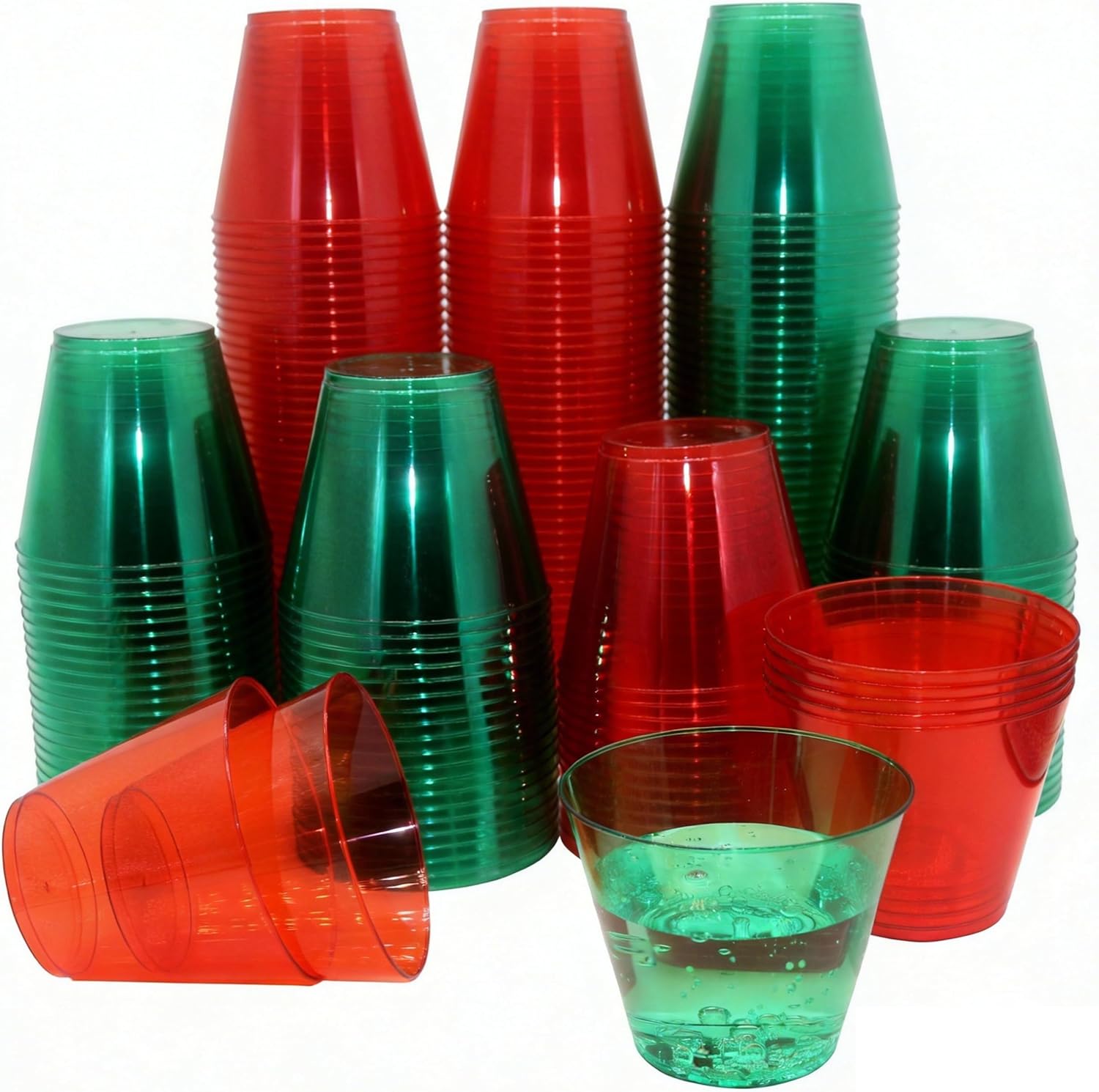 Festizzy 40 PCS 9 Oz Clear Plastic Cups, Red and Green Disposable Cups, Ice Cream Cups,Drinking Tumblers, Disposable Wine Glasses for Holiday Parties, Ice cream cupsXmas, New Year, Wedding