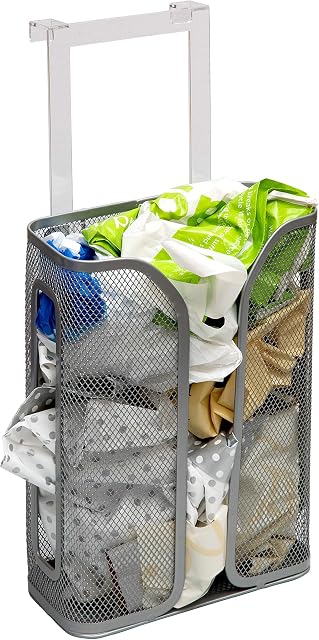 Amtido Over the Cupboard Door Or Wall Mount Carrier Bag Holder  Silver  Practical and Easy to Install