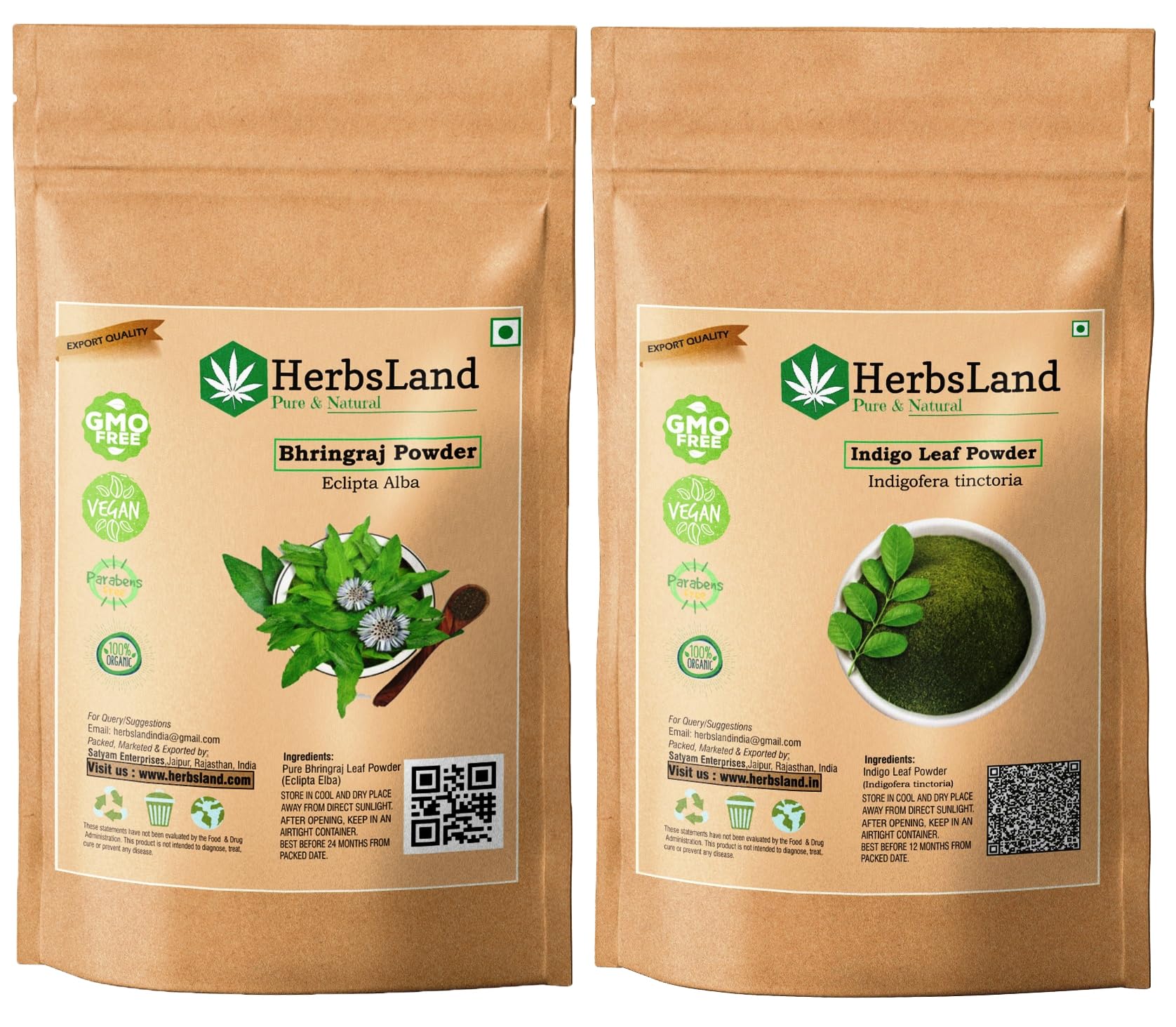 HerbsLand® Premium Bhringraj and Indigo Leaf (Indigofera tinctoria) powder for Hair Improvement (75gm Each) (pack of 2) (150gm)-picture-23