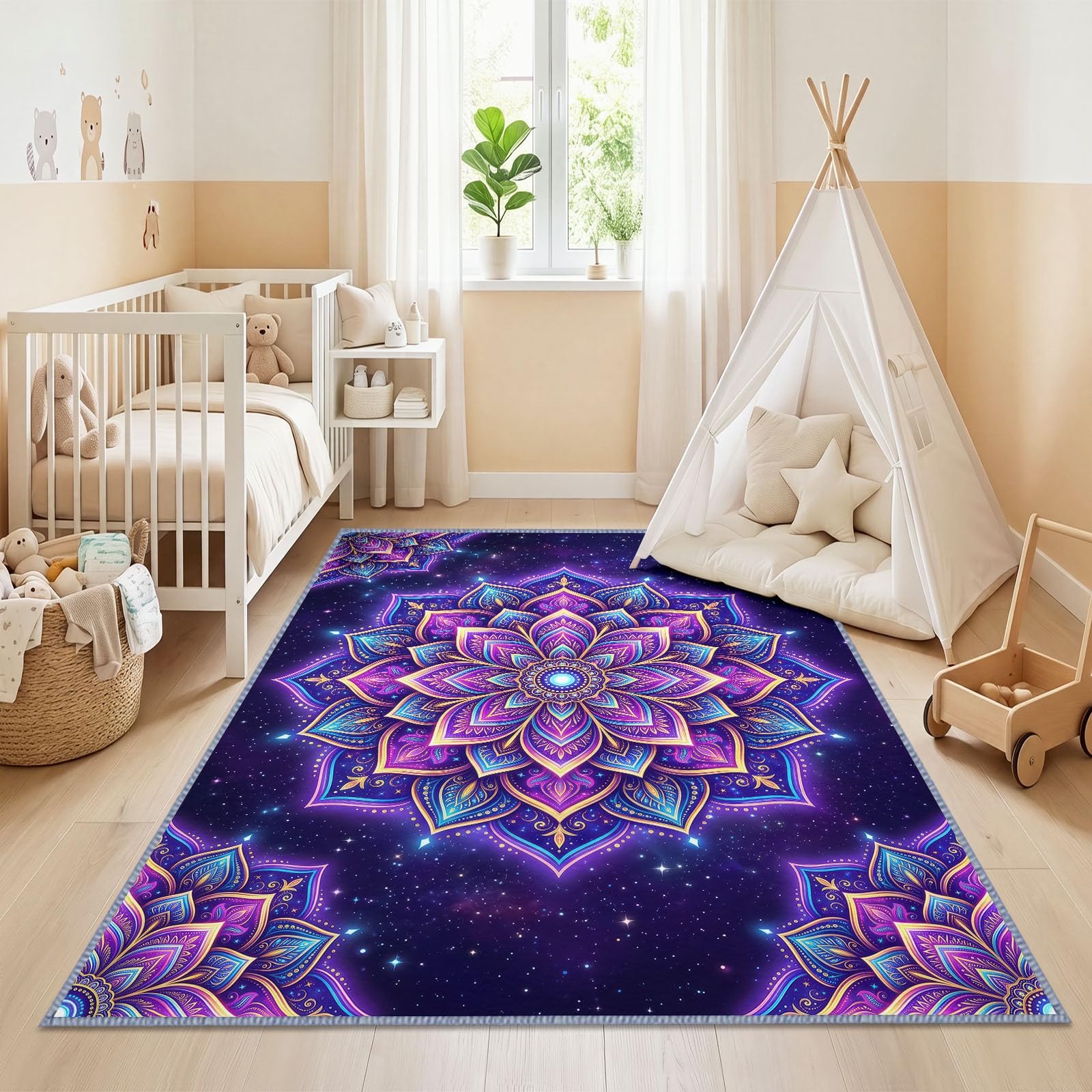 Générique Tapis Mandala Floral d’intérieur Durable, Facile à Nettoyer 120x170 cm, Bohème Exotique Somptueux Tapis pour Salon, Chambre, Cuisine ou entrée