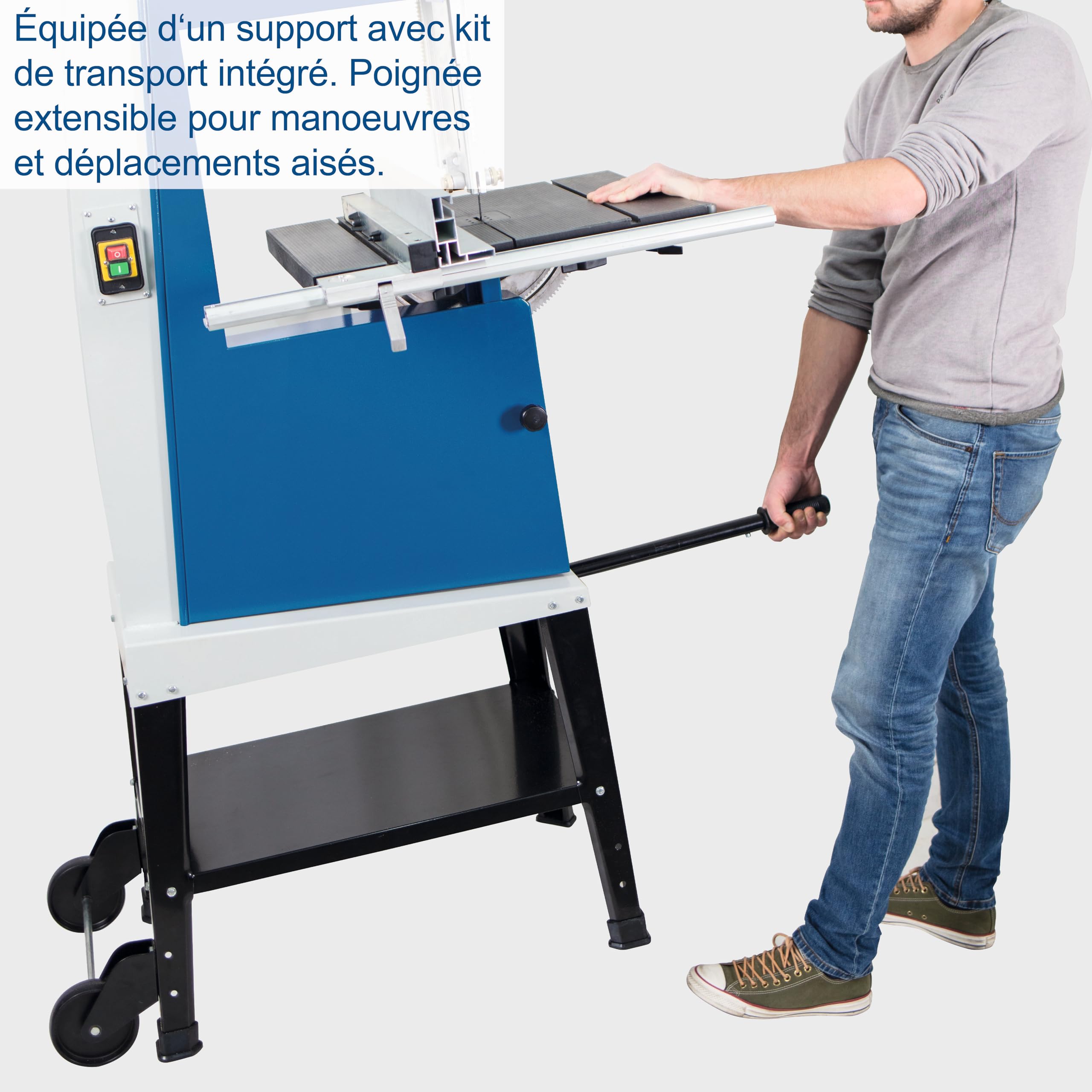 Scheppach Scie à ruban Basa 3 | 800W | 230V | Vitesse de coupe : 370-750m/min | Hauteur de coupe maxi 205mm | Largeur de passage 306mm | Table 45° | Gabarit de coupe transversale & support inclus