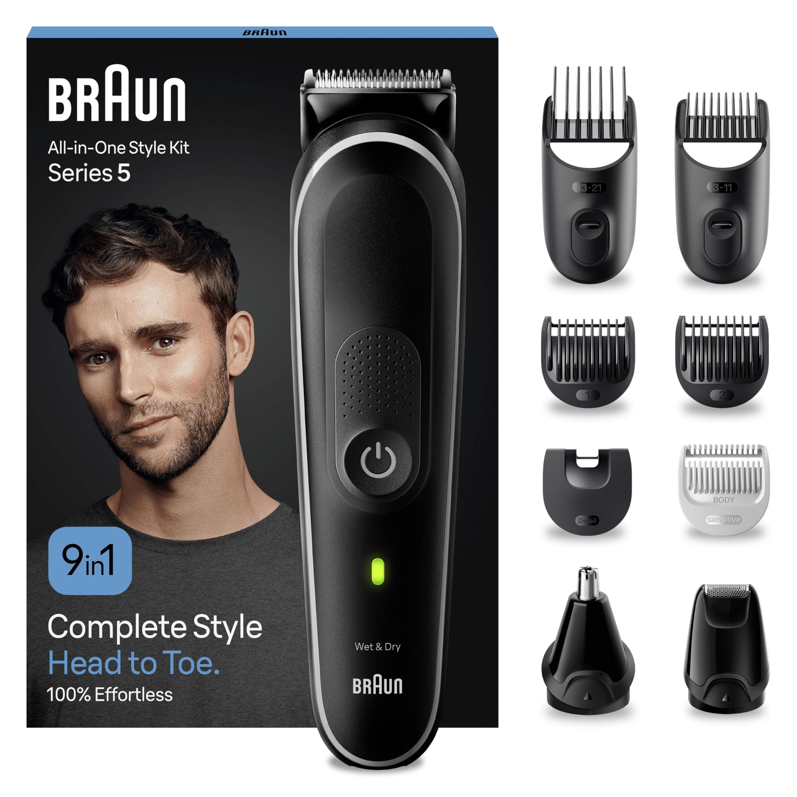 Braun All-in-One Style Kit Series 5 MGK5410, 9-in-1 Everyday Grooming Kit for Men for Beard Trimming Hair Clipping, Ear