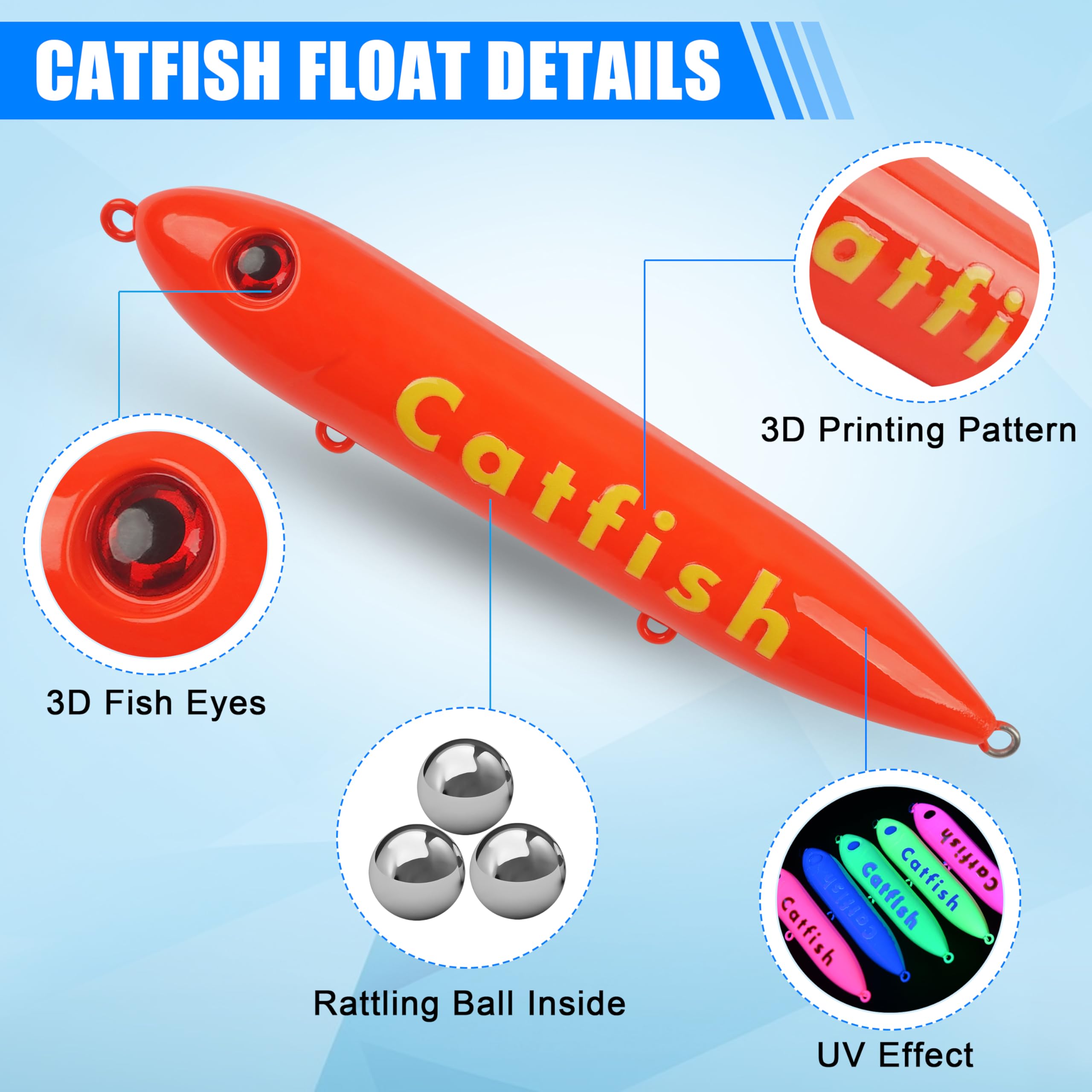 SILANON Demon Dragon Catfish Floats, Catfish Rattling Line Float Lure Catfish Spook Rattle Floats for Santee Rig Catfishing Tackle 4/5.5inch, 5/10 Pack