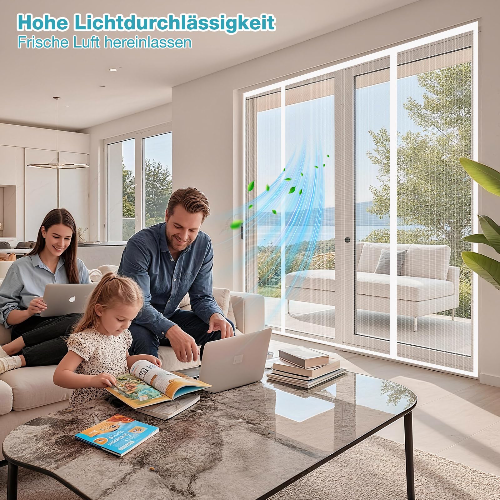 Fliegengitter Tür 180x220 cm Weiß, Magnetisches Fliegengitter Balkontür Doppeltür – Ohne Bohren Klebemontage, Lichtdurchlässig, Nicht Kürzbar, Für Balkon Terrasse Außenbereich