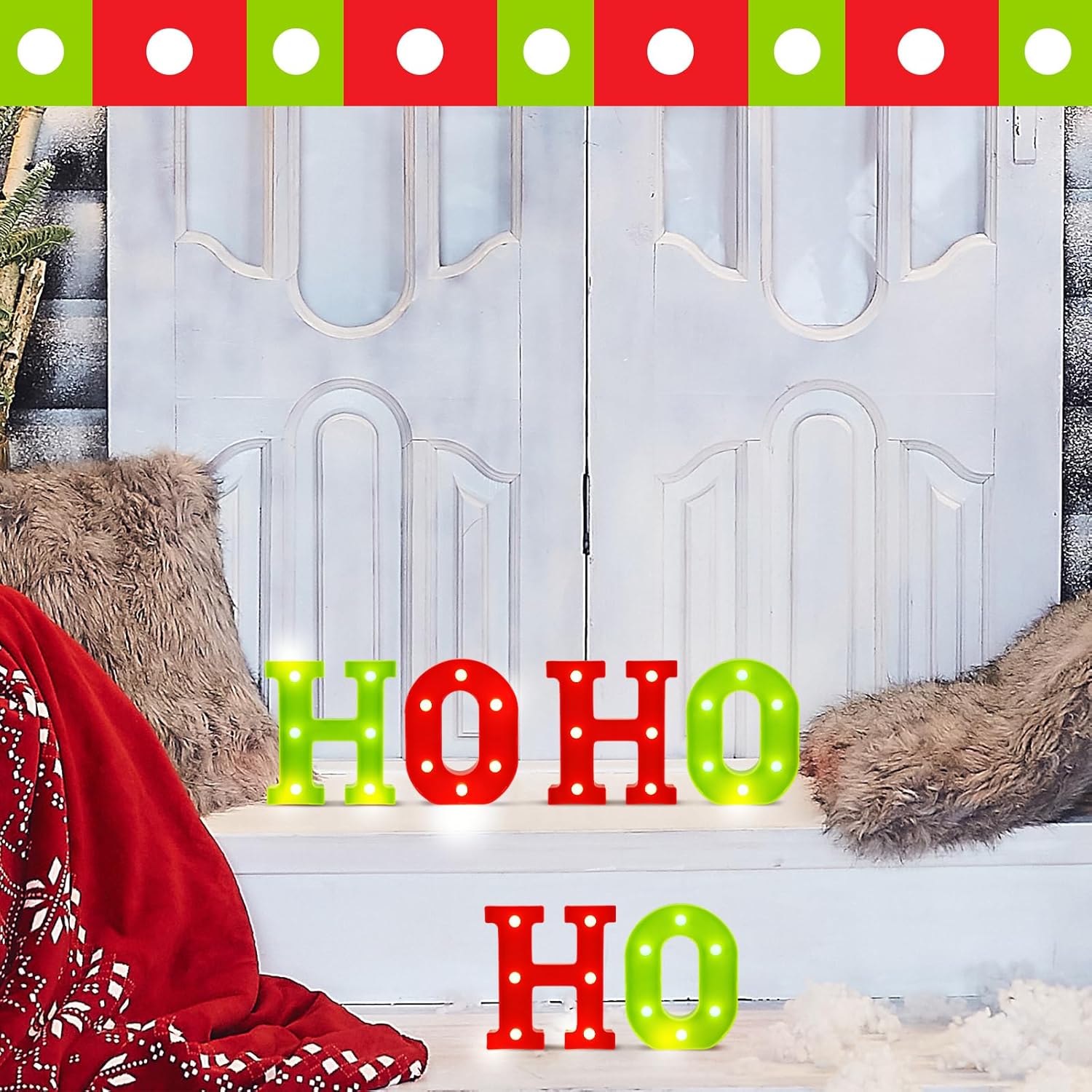 6 Pcs Lighted Christmas Ho Ho Centerpiece Decoration LED Letter Lights Sign Xmas Centerpiece Table Decor Christmas Tabletop for Bedroom Home Room Party Indoor Decor(Red,Fluorescent Green,6.3 inch) - Image 5
