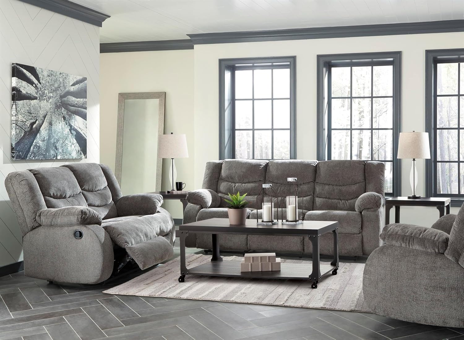 Bowery Hill Modern Rocker Recliner, Gray Chenille Upholstery, Waterfall Back, Pillow Top Arms, Metal Reinforced Seat, 40"H x 39"W x 40"D, Gentle Rocking and Reclining Motion for Living Room Comfort