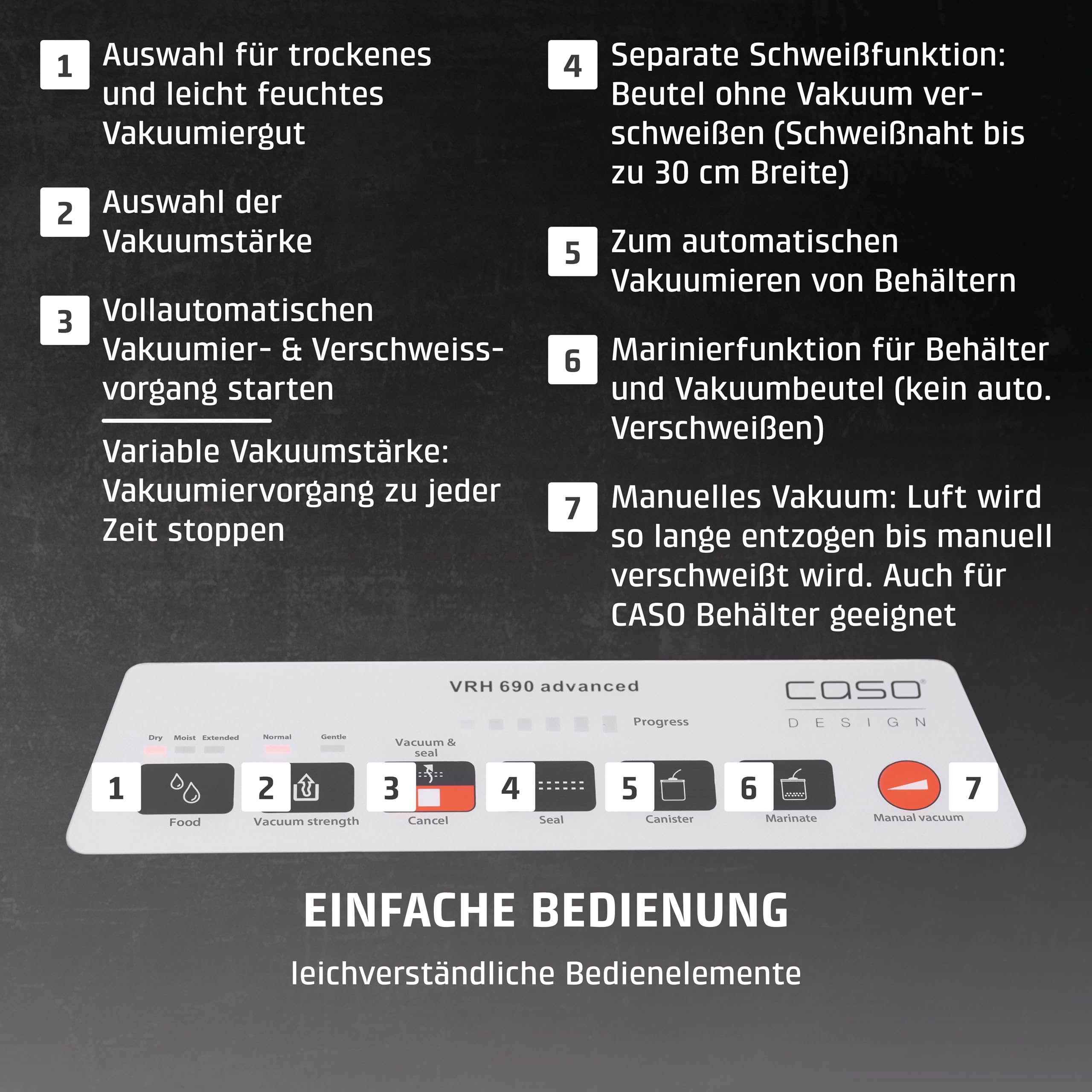 CASO VRH 690 Vakuumierer, Vakuumiergerät für Lebensmittel, 150 Vakuumiervorgänge, doppelte Schweißnaht, 20 L/min, Cutter, inkl. 2 Folienrollen