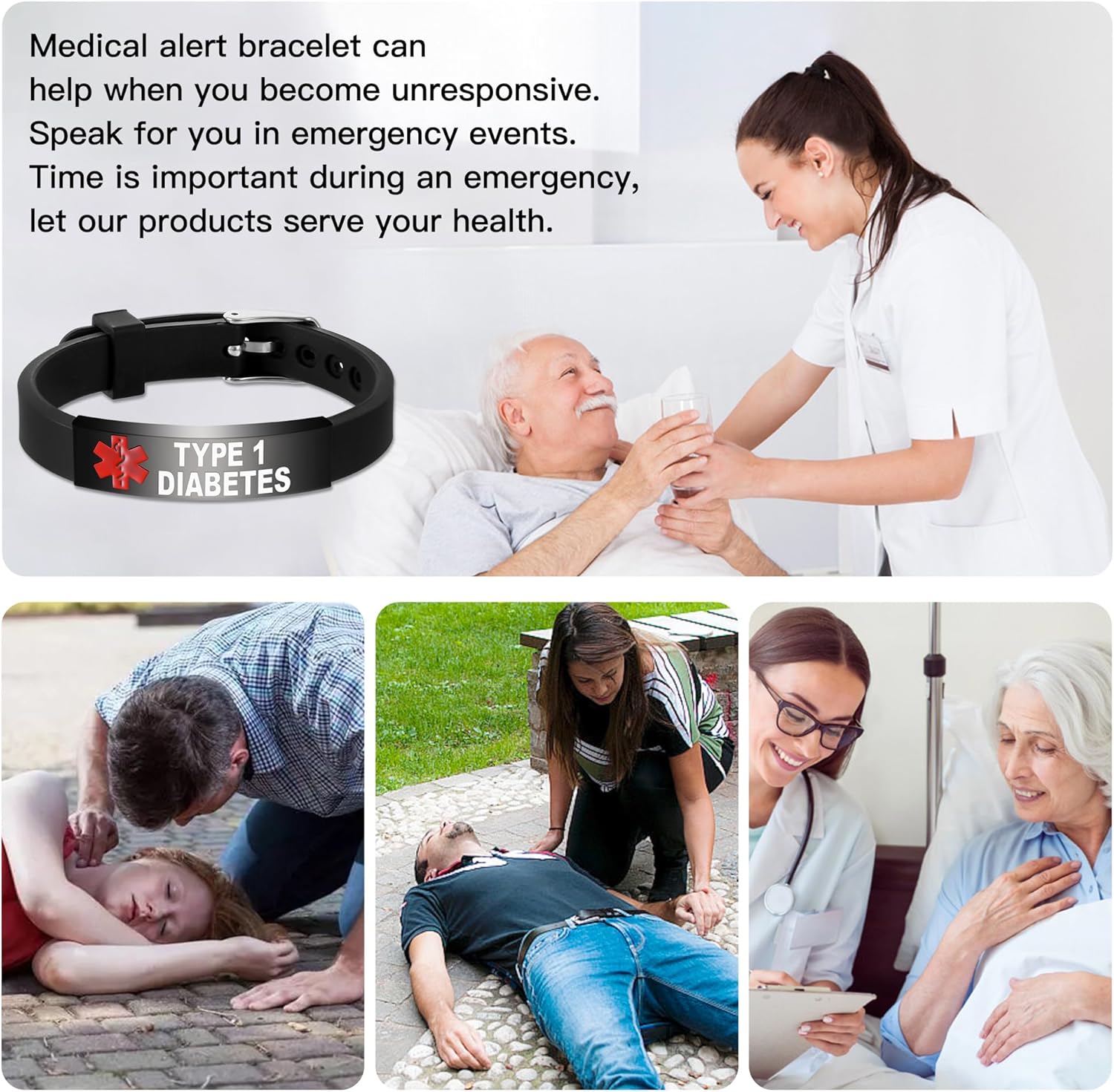 Medical Alert Bracelet Dual-Sided Custom Engraved ID Identification Personalized Wristband for Women Adjustable Band Security Clasp - Image 5