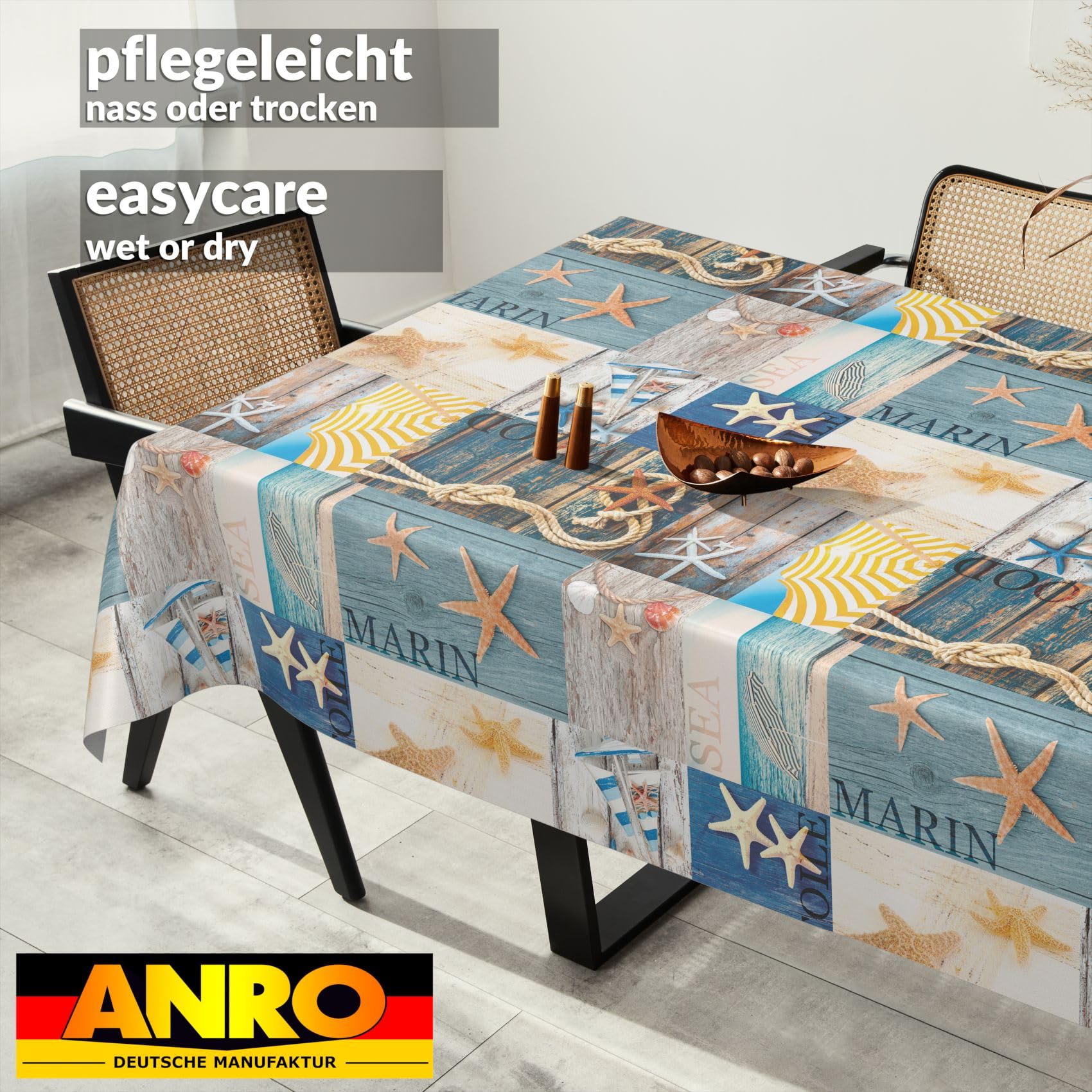 ANRO Mantel de hule lavable, para jardín, redondo, ovalado, rectangular, diseño marítimo, 400 x 140 cm, borde de corte