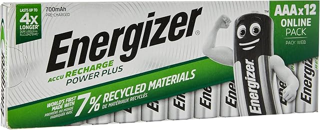 Energizer Power Plus baterie AAA do wielokrotnego ładowania, 12 sztuk [Amazon ekskluzywne]
