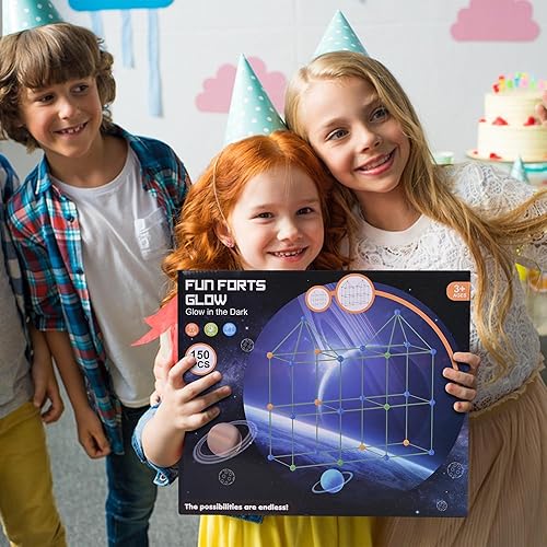 Miniatura 7 de Kit de construcción de fortalezas para niños, 150 piezas que brillan en la oscuridad, juguetes de construcción STEM portátiles para niños, castillos
