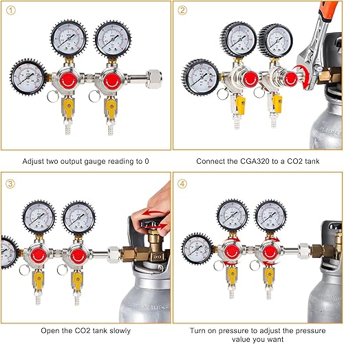 Miniatura 4 de Regulador de CO2, regulador de barril de cerveza, entrada CGA320 Piezas de Kegerator de doble calibre con control de precisión y válvula de