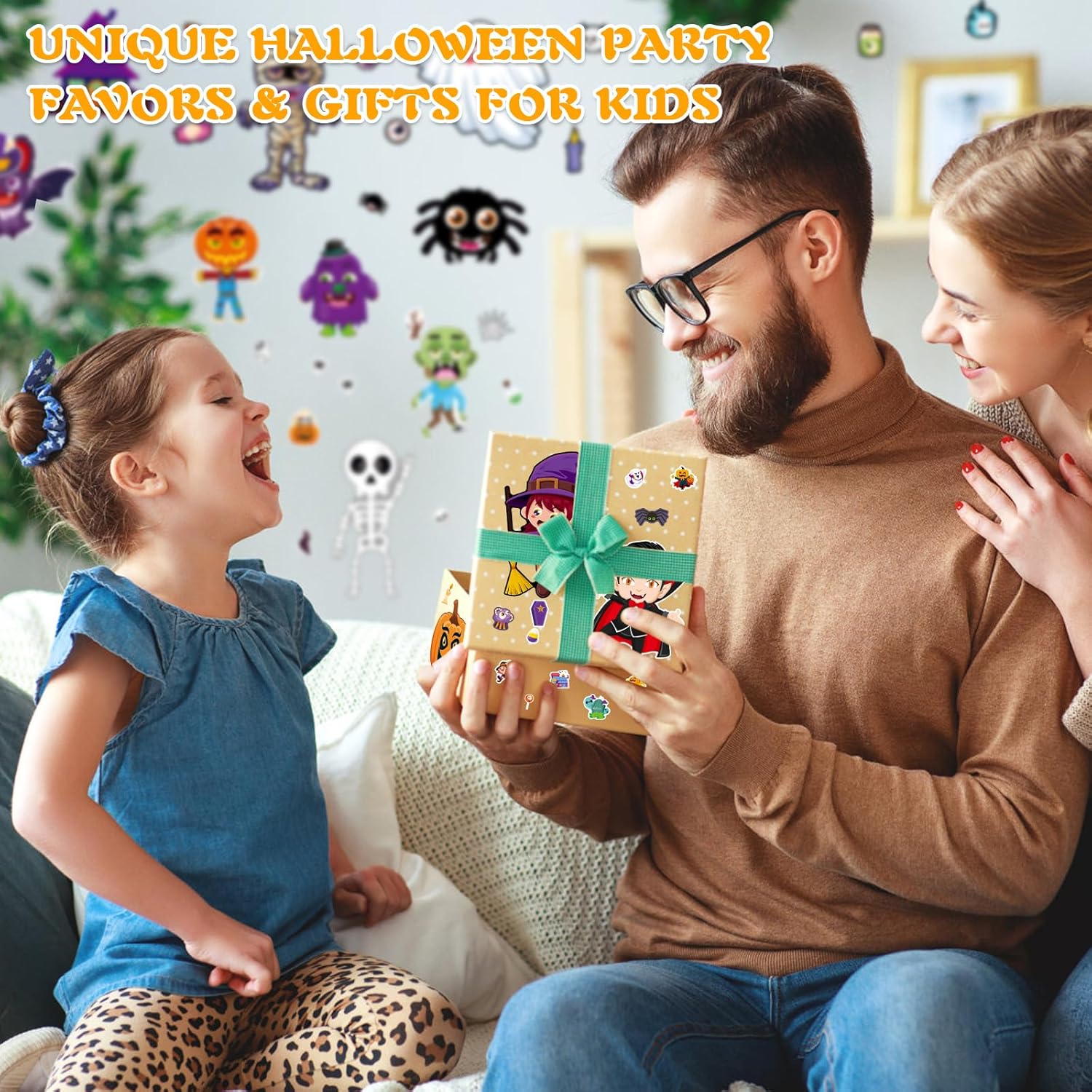 Aowplc 48 Halloween Make-a-Face Sticker Sheets for Kids - 16 Unique Designs, Mix & Match for Party Favors, Crafts, Goodie Bags Stuffers, Classroom Activities, and Holiday Games