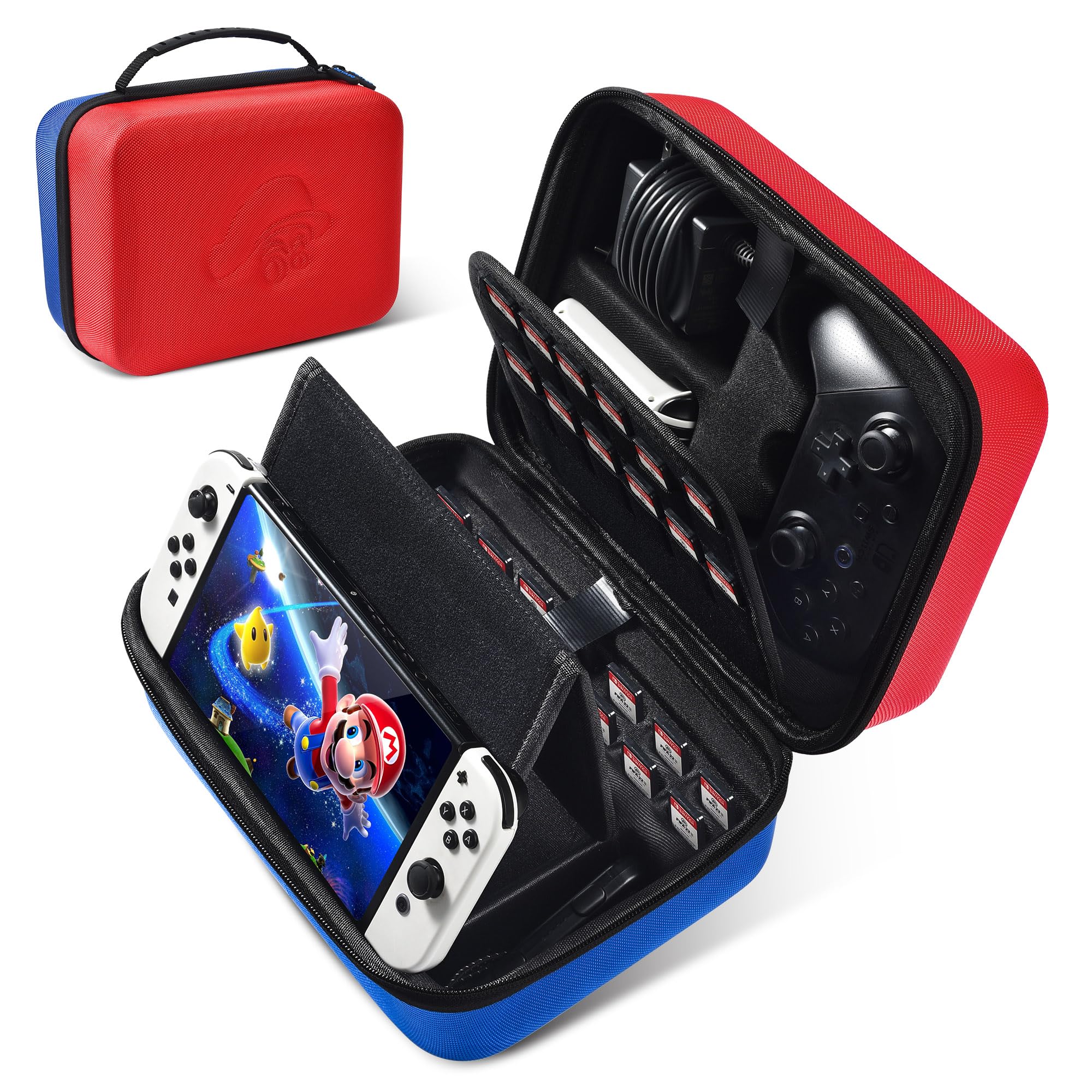 Switch Carrying Case for Nintendo Switch/Switch OLED/Switch Lite, Large Capacity/Full Protection Classic Travel Game Bag with 26 Game Cards Storage/Folding Stand for Switch Console & Accessories