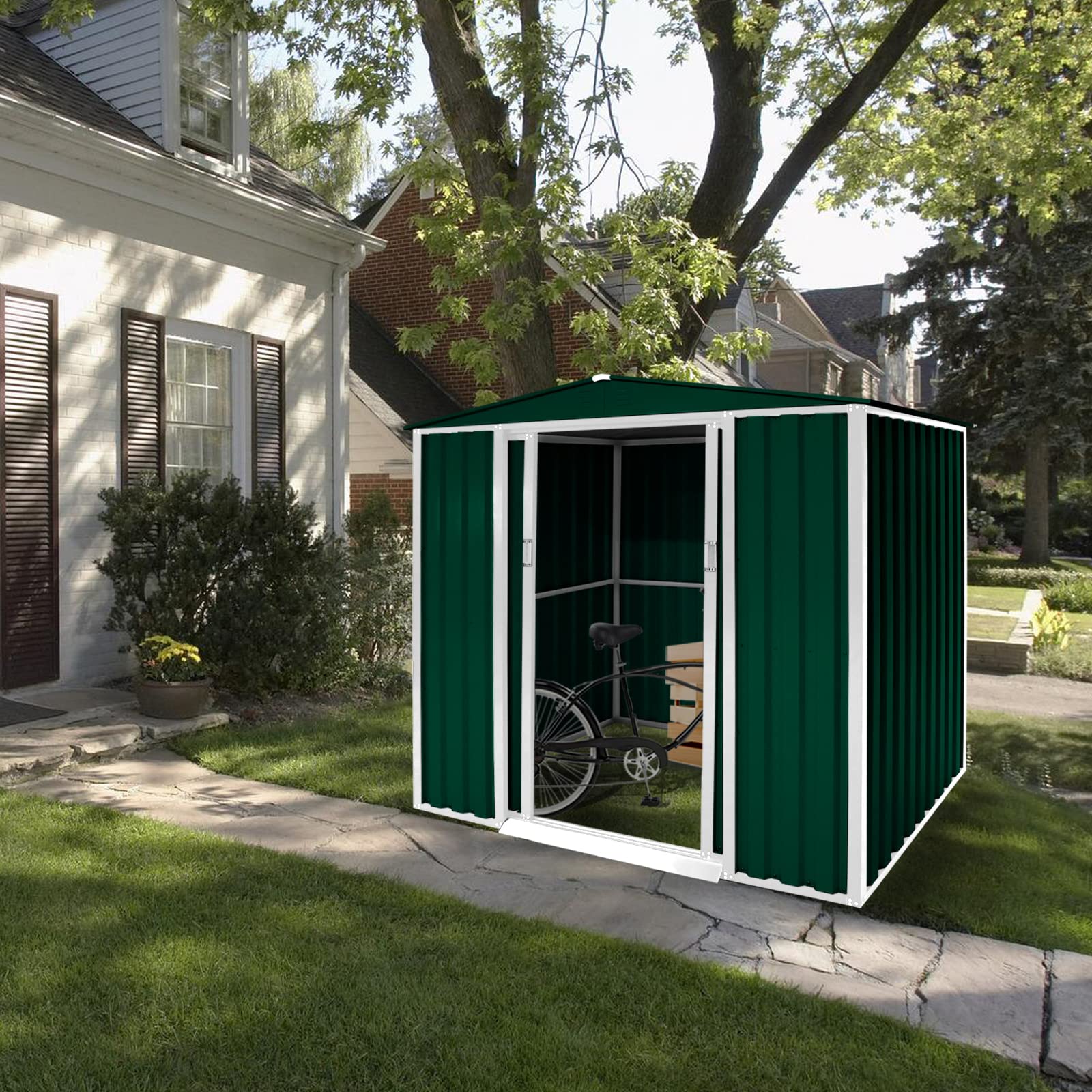 Crownland Backyard Garden Storage Shed 4 x 6 Feet Tool House with