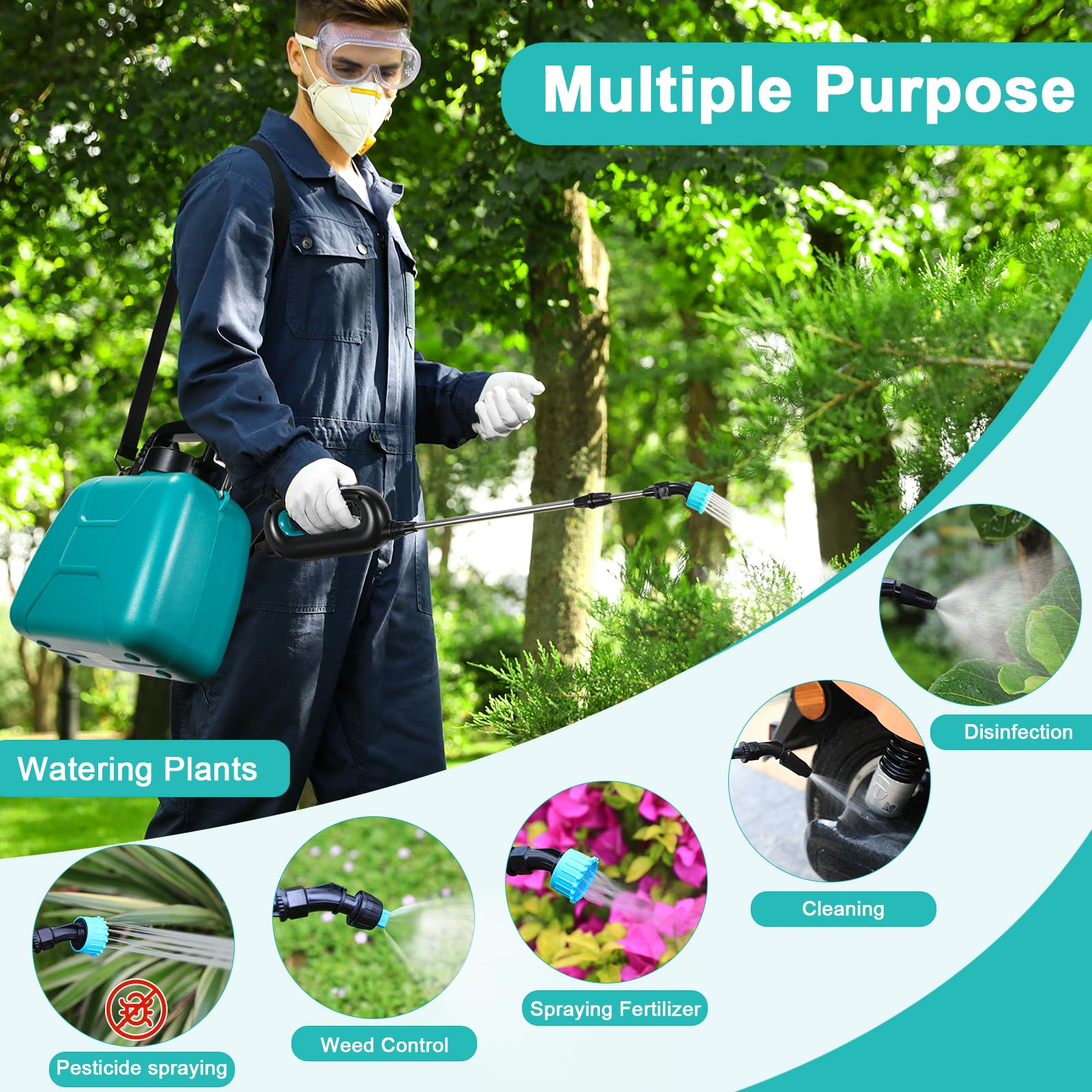 TLGREEN Pompa Irroratrice a Batteria 8L, Spruzzatore Elettrico 7.4V, 2000mAh Nebulizzatore Giardino con 4 Ugelli Regolabili Nebulizzatore Asta Telescopica, Spruzzatore per Erbacce da Giardino e Piante