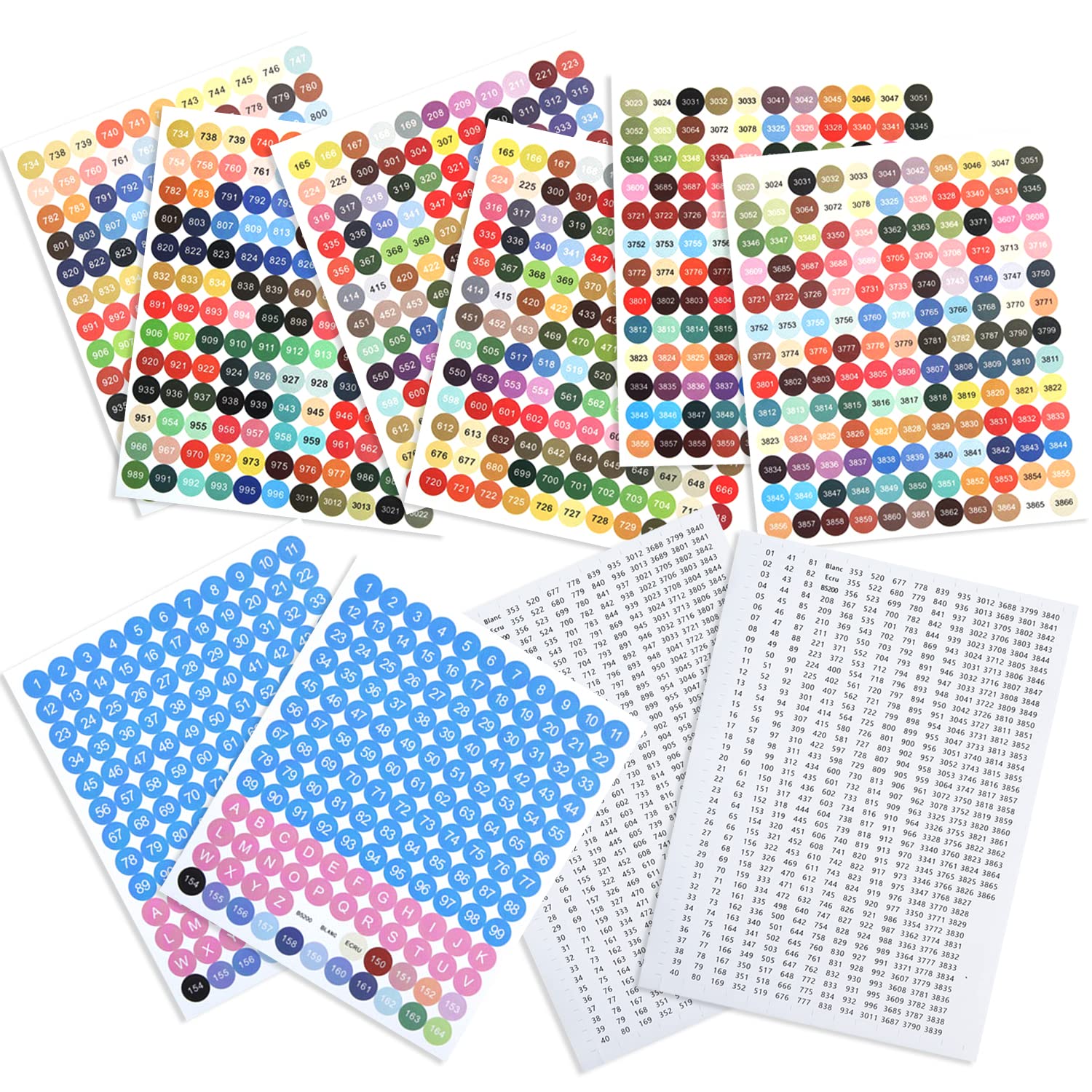 NINVVS 8 pcs Color Number Stickers, with 2 pcs Black and White Number Stickers, Color Number Sticker Set, 447 Colors of Diamond Drawing Cards, Art kit, Used for Diamond Painting, etc.