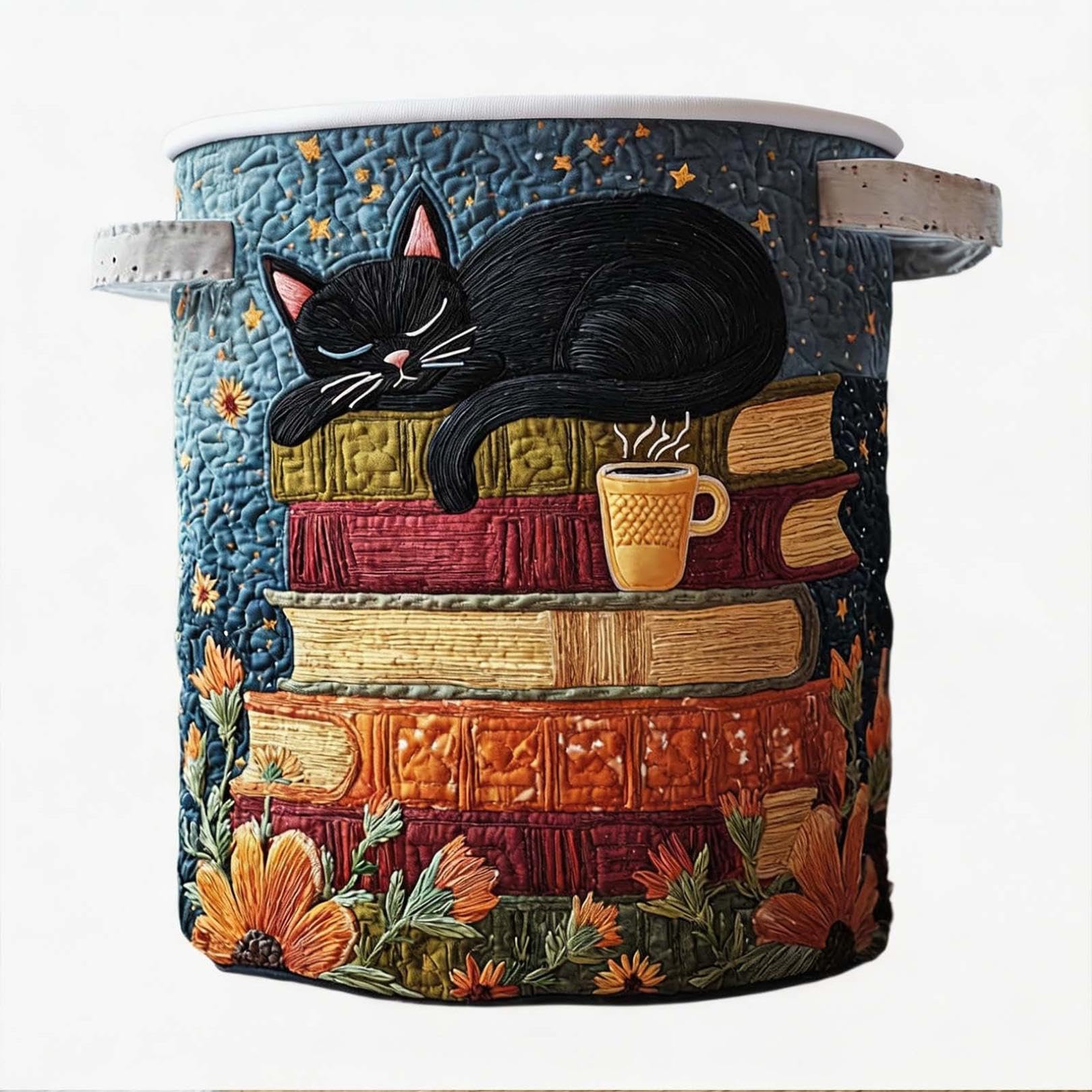 Cute Cat Quilted Laundry Basket with Handles (B)